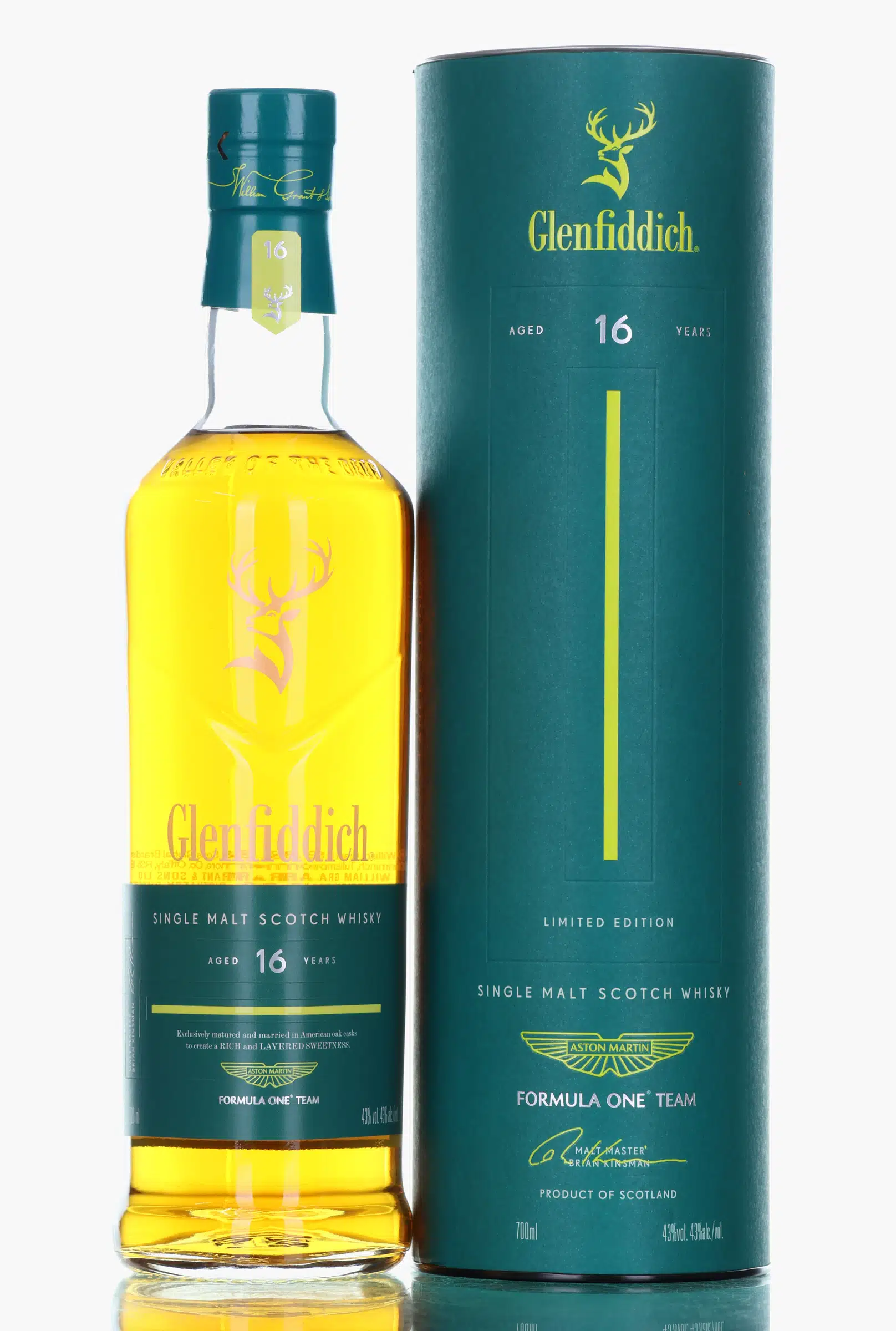 Glenfiddich Aston Martin Formula One Limited Edition 16 Year Old, American Oak, Bourbon & Wine Cask, 43% whisky bottle