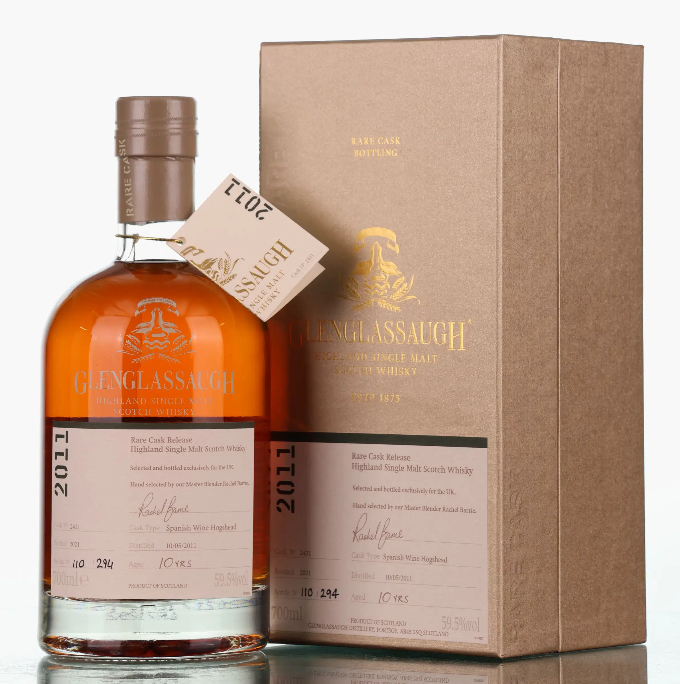 Glenglassaugh Rare Cask Release 10 Year Old, Spanish Wine Hogshead Cask, Cask #2421, 2021, 59.5% whisky bottle
