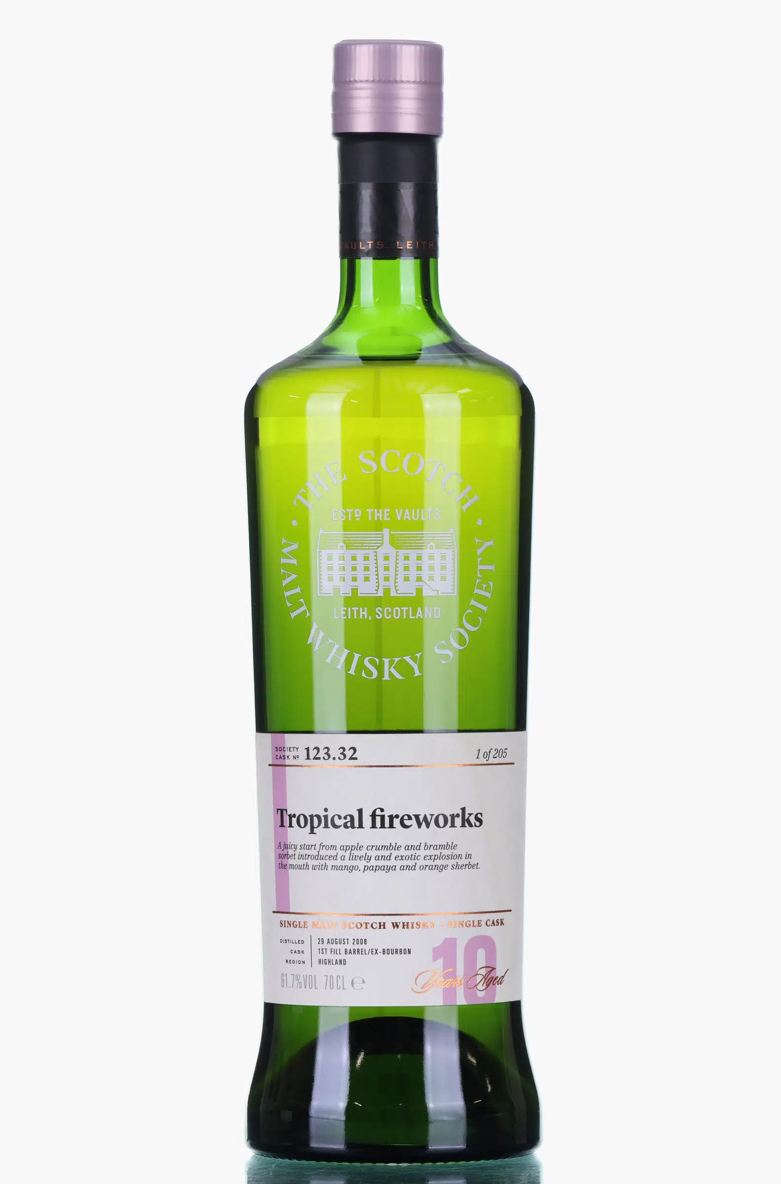 Glengoyne Tropical fireworks 10 Year Old, 1st Fill Ex-Bourbon Barrel Cask, Cask #123.32, 2008, The Scotch Malt Whisky Society, 61.7% whisky bottle