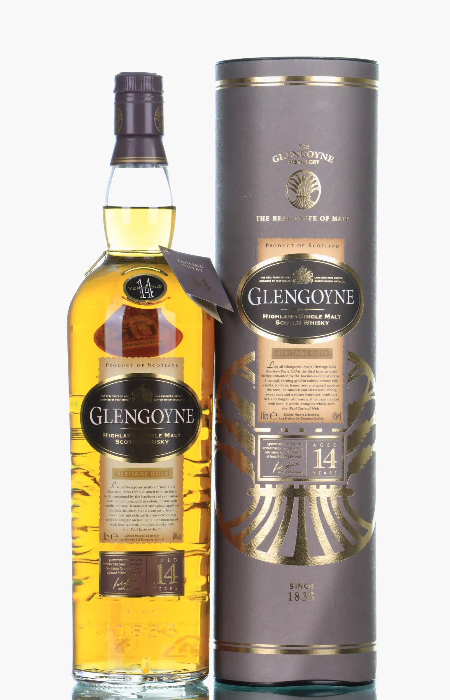 Glengoyne Heritage Gold 14 Year Old, Sherry & Bourbon Cask, 2010, 40% whisky bottle