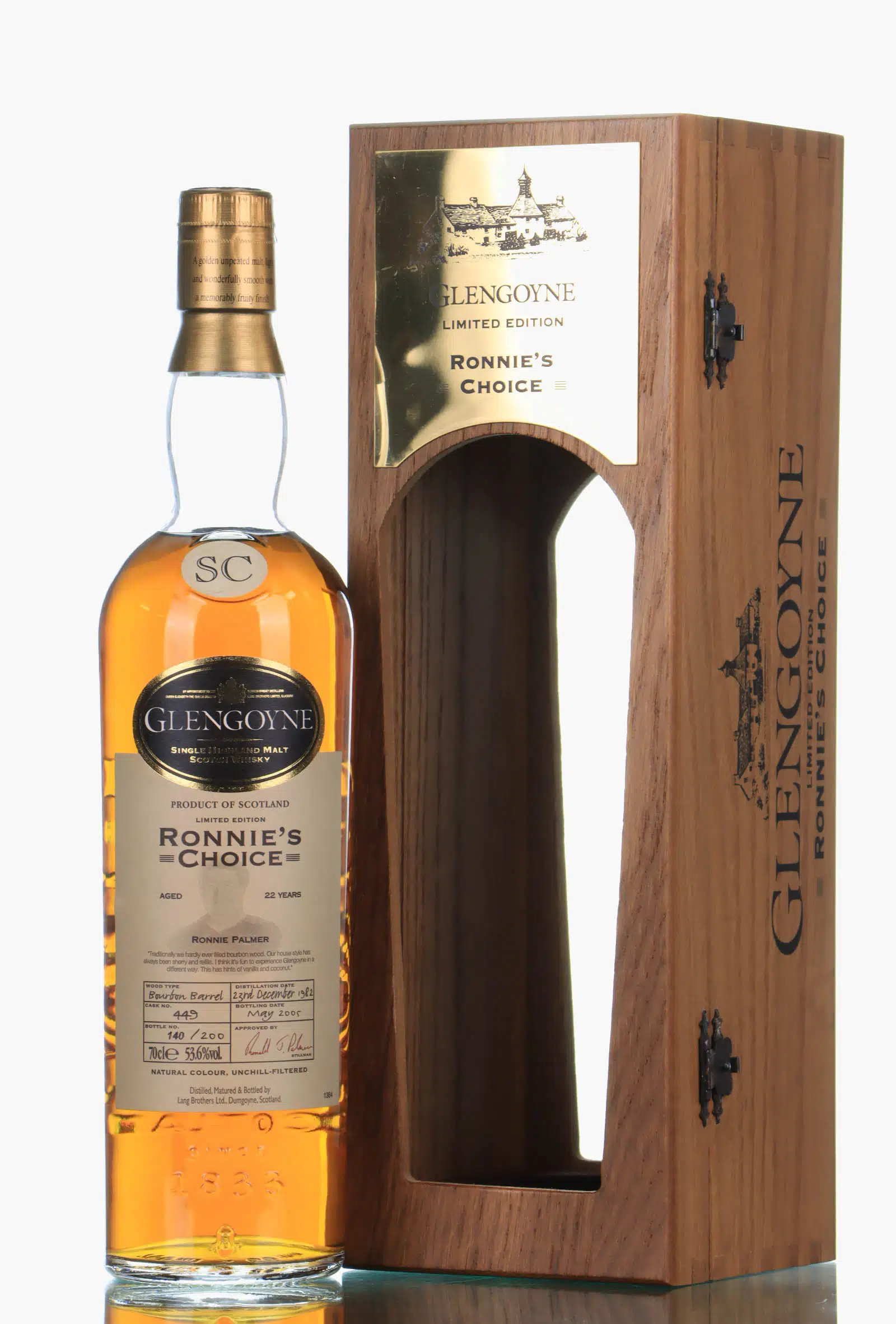 Glengoyne Ronnie's Choice 22 Year Old, Bourbon Cask, Cask #449, 2005, 53.6% whisky bottle