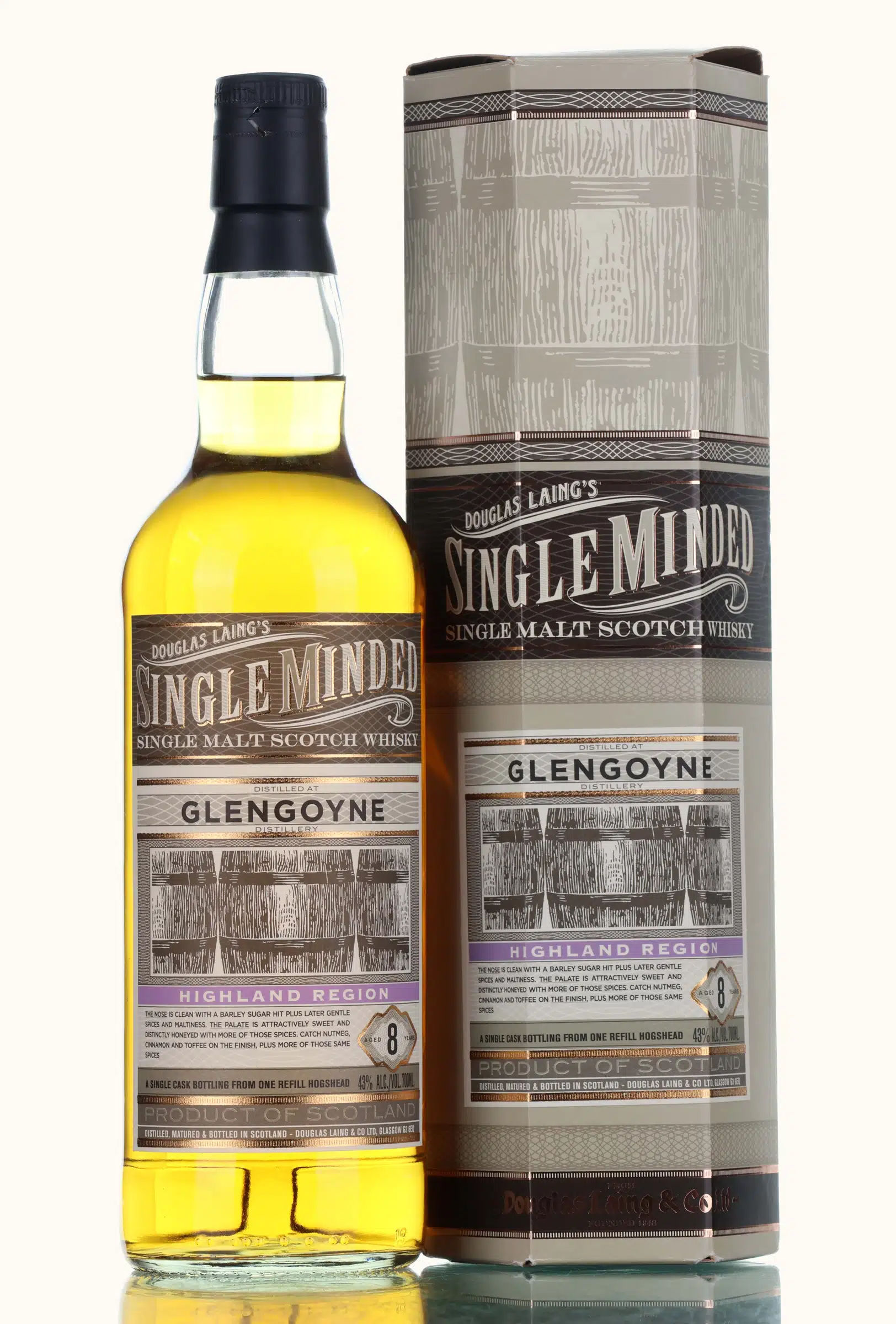 Glengoyne Single Minded 8 Year Old, Refill Hogshead Cask, Douglas Laing, 43% whisky bottle