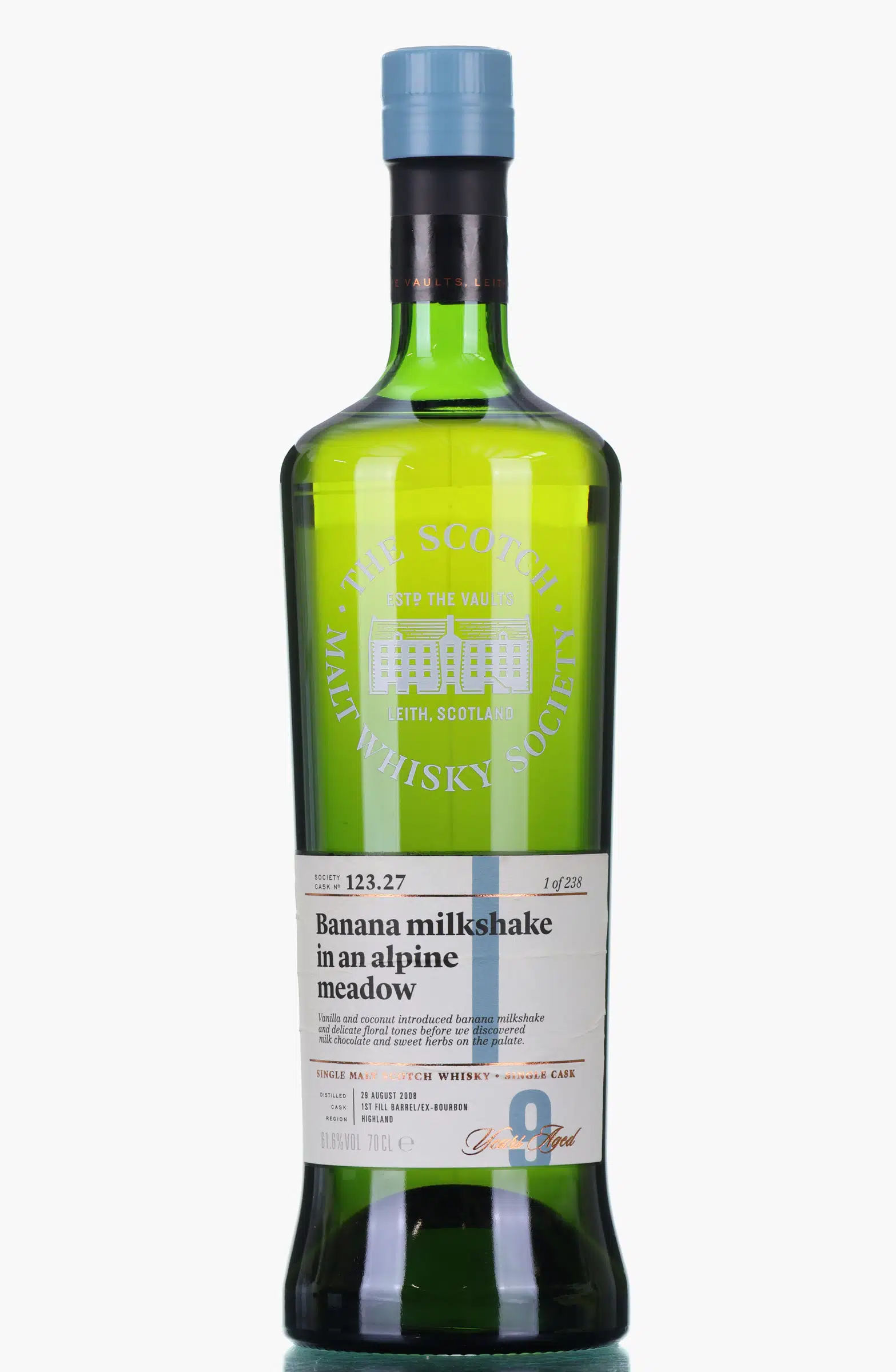 Glengoyne Banana Milkshake in an Alpine Meadow 9 Year Old, Bourbon Cask, Cask #123.27, 2008, The Scotch Malt Whisky Society, 61.6% whisky bottle