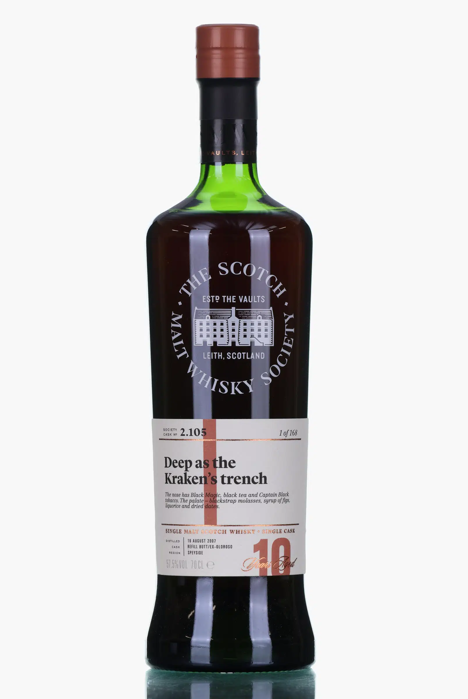 Glenlivet Deep as the Kraken's Trench 10 Year Old, Oloroso Sherry Cask, Cask #2.105, 2007, The Scotch Malt Whisky Society, 57.5% whisky bottle