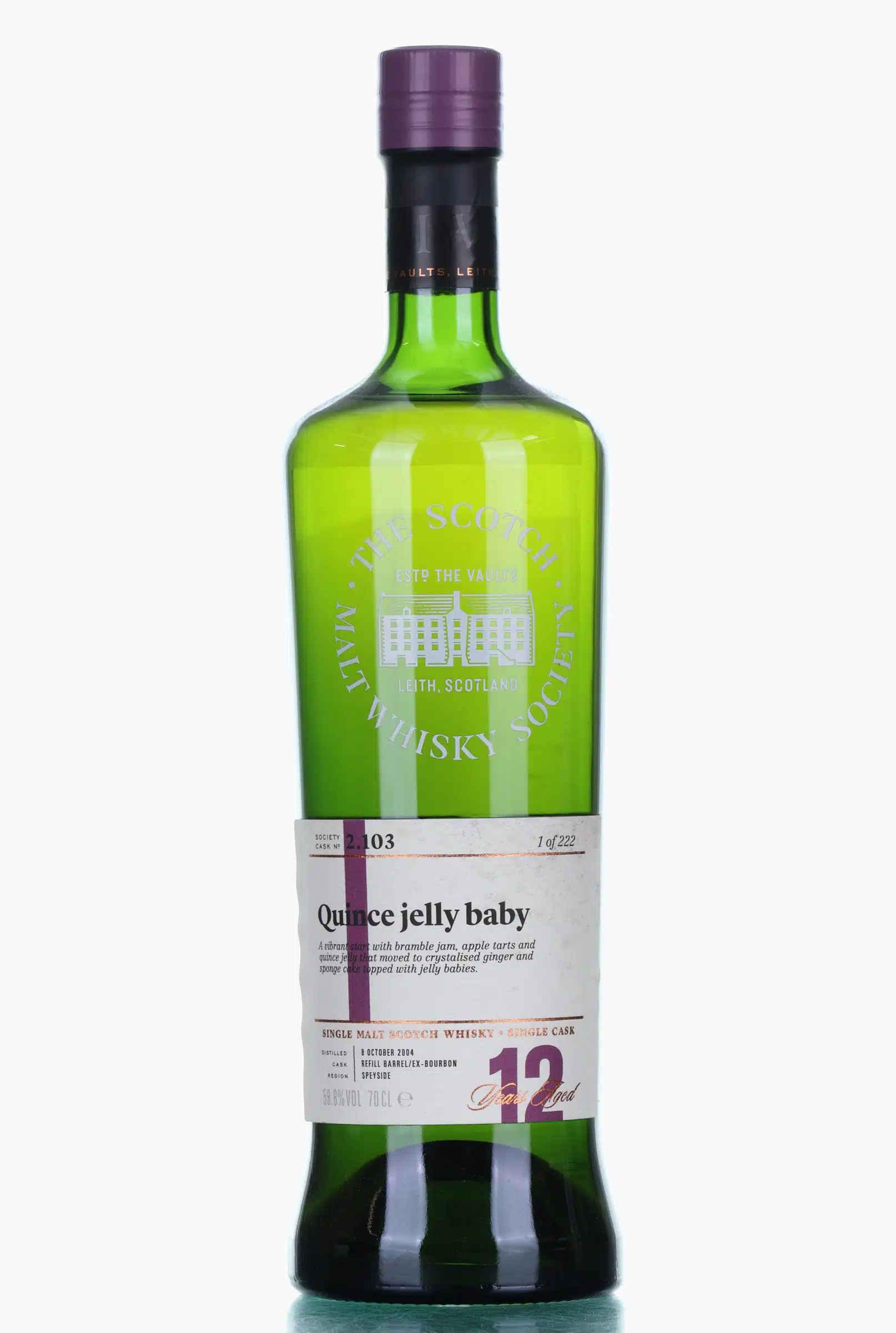 Glenlivet Quince jelly baby 12 Year Old, Bourbon Hogshead Cask, Cask #103, 2004, Scotch Malt Whisky Society, 58.8% whisky bottle