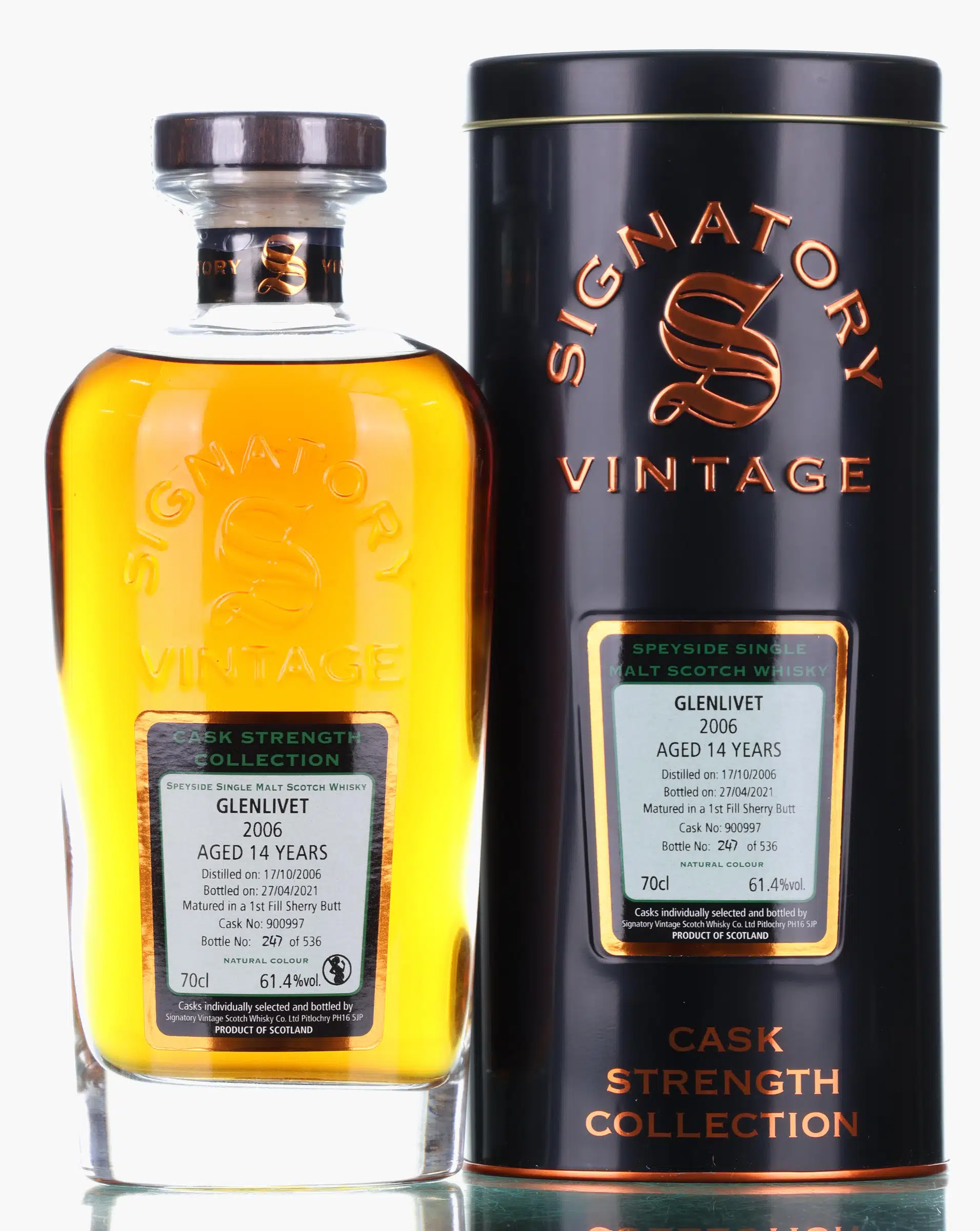 Glenlivet Cask Strength Collection 14 Year Old, Sherry Cask, Cask #900997, 2006, Signatory Vintage, 61.4% whisky bottle