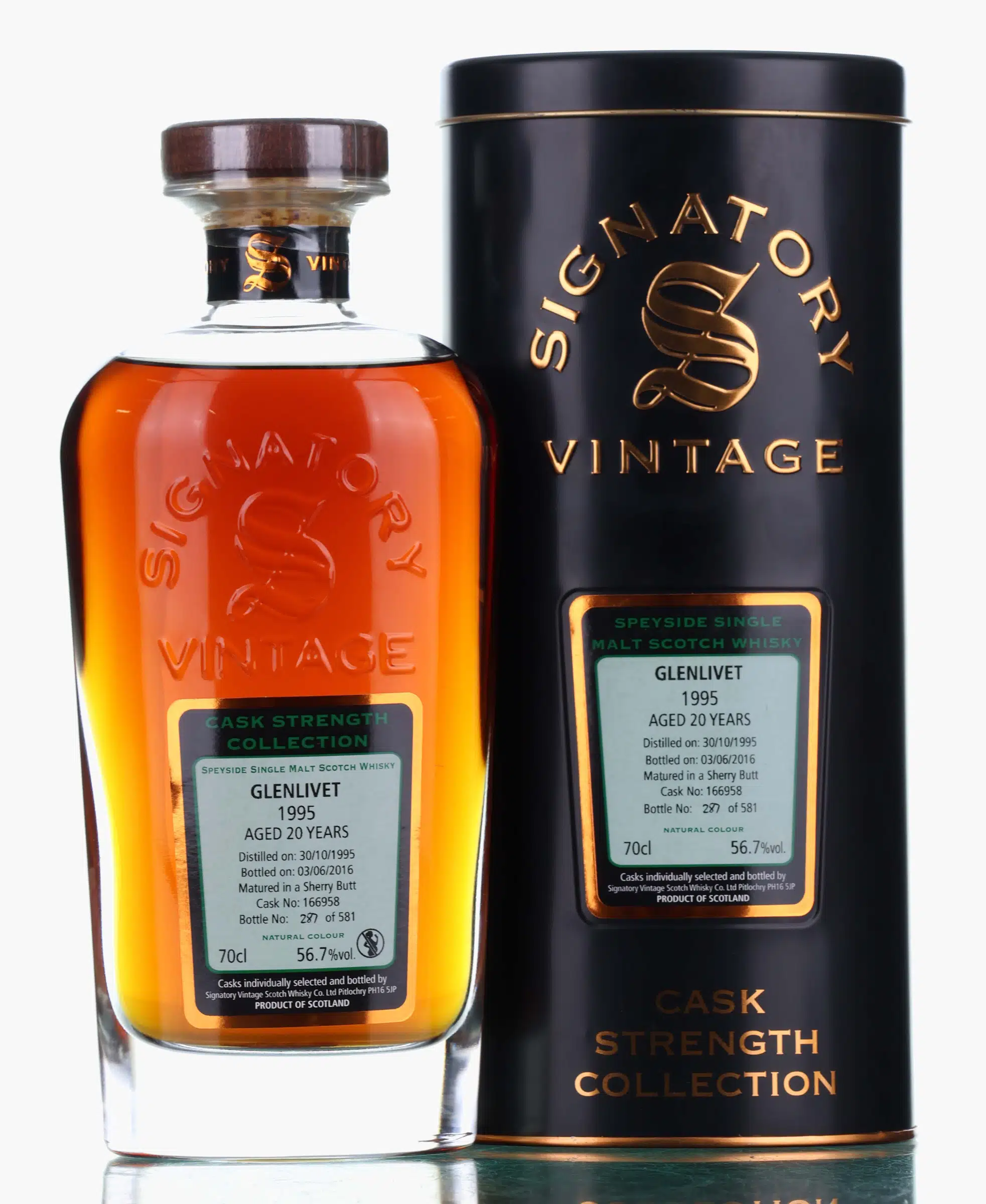 Glenlivet Cask Strength Collection 20 Year Old, Sherry Cask, Cask #166958, 1995, Signatory Vintage, 56.7% whisky bottle
