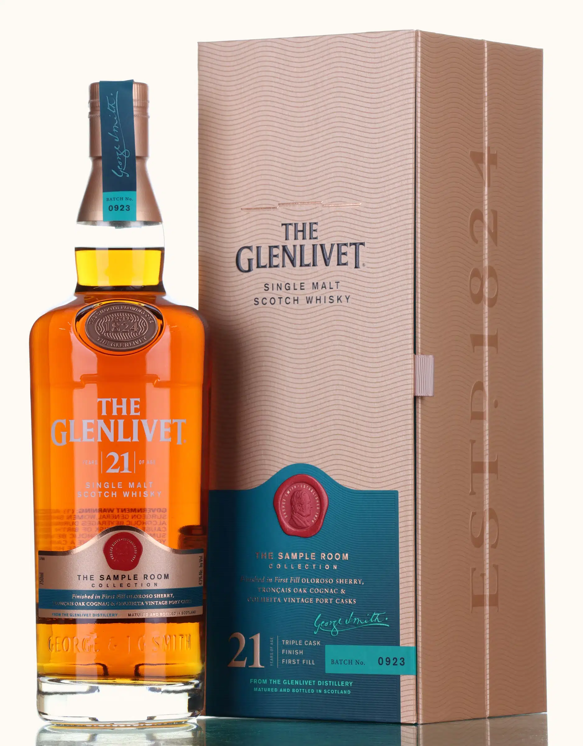 Glenlivet The Sample Room Collection 21 Year Old, Cognac & Oloroso Sherry & Port Cask, Batch No. 0923, 2023, 43% whisky bottle