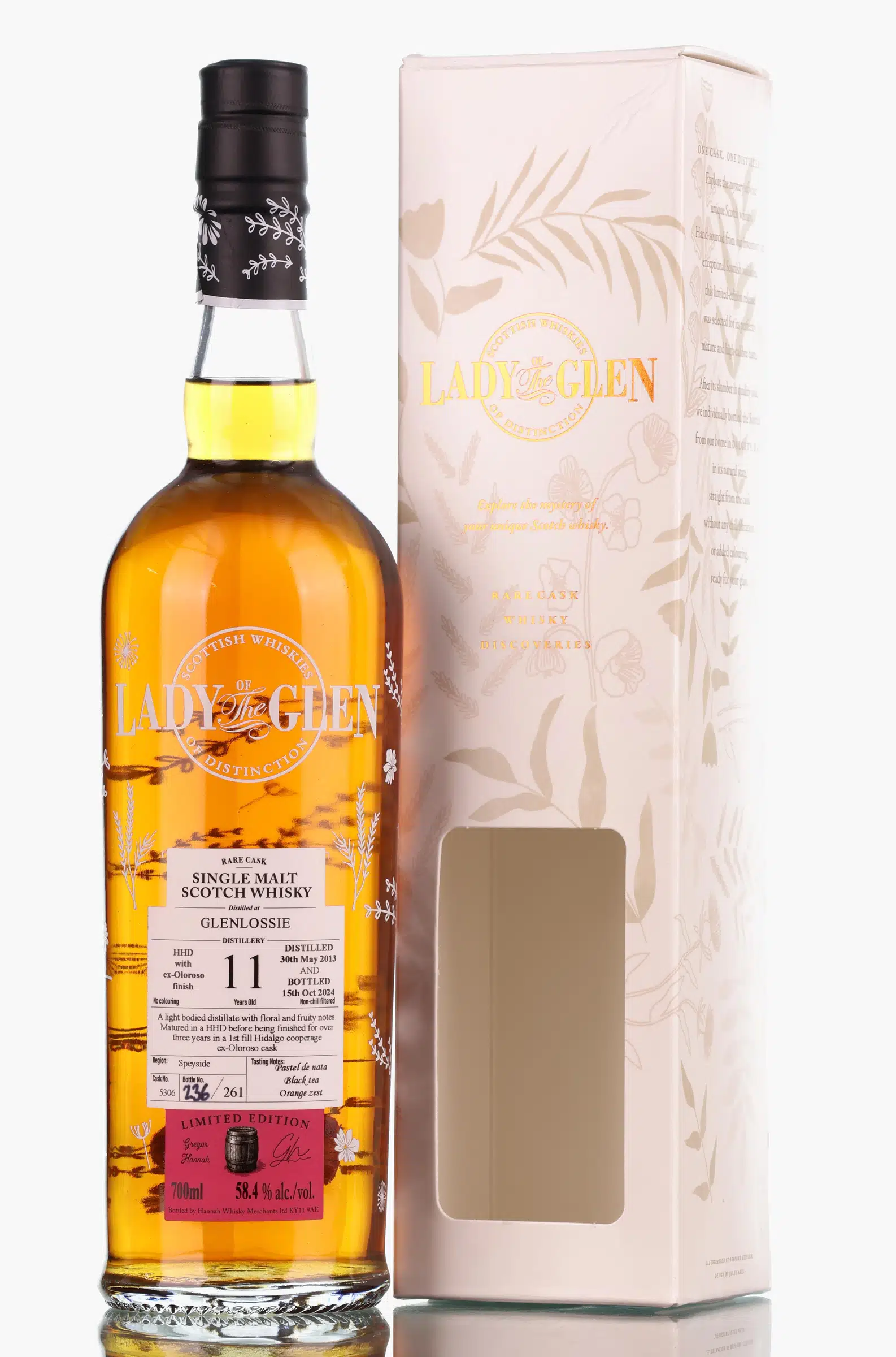 Glenlossie Lady of the Glen Single Cask 11 Year Old, Oloroso Sherry Hogshead Cask, Cask #5306, 2013, Hannah Whisky Merchants, 58.4% whisky bottle