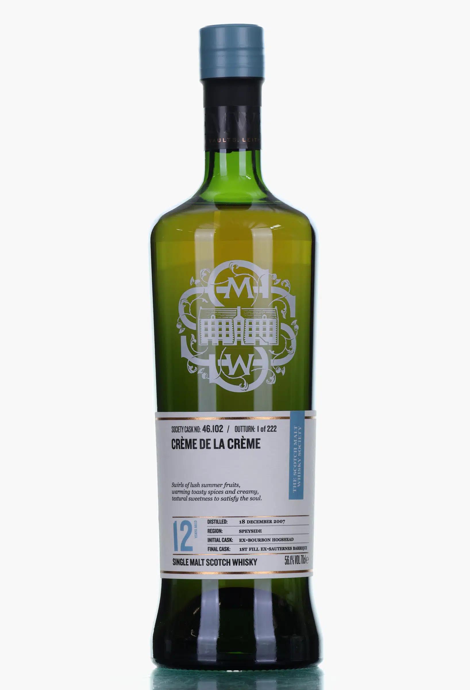 Glenlossie Creme De La Creme 12 Year Old, Bourbon & Sauternes Cask, Cask #46.102, 2007, The Scotch Malt Whisky Society, 56.1% whisky bottle