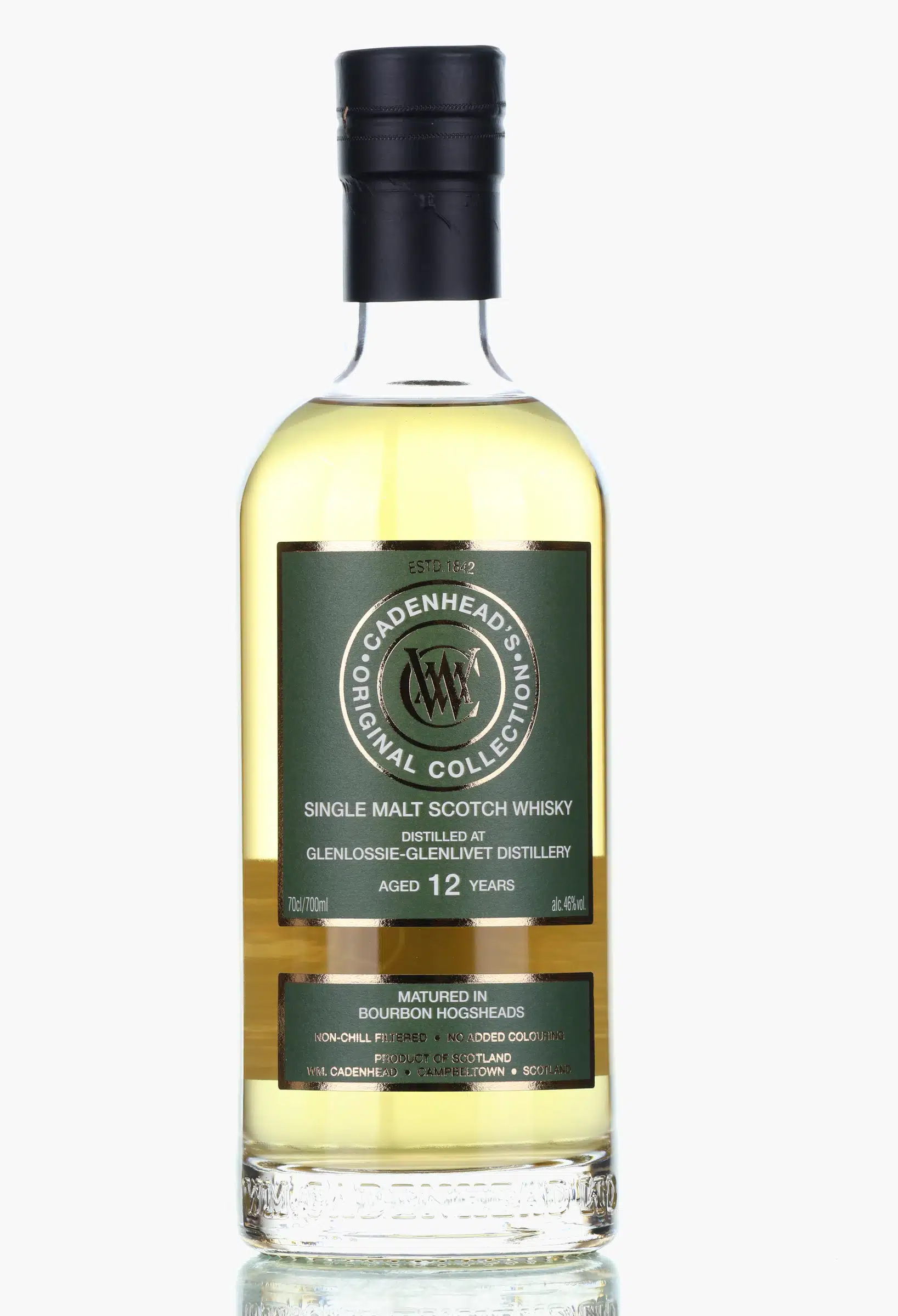 Glenlossie 12 Year Old, Bourbon Cask, 2013, Cadenhead's, 46% whisky bottle