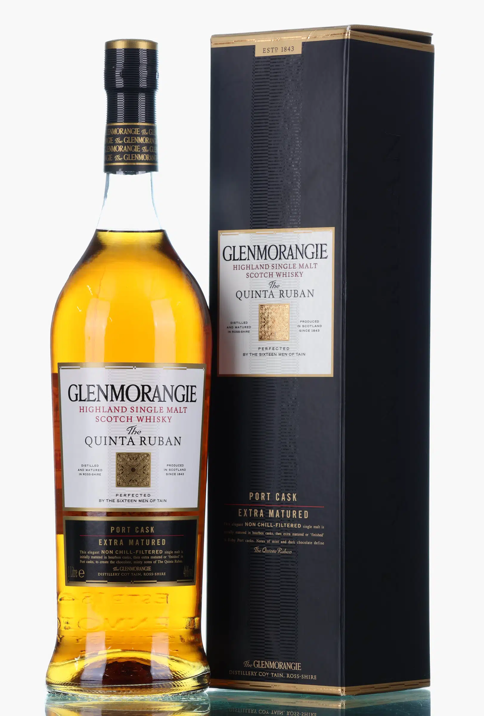 Glenmorangie 12 Years Old The Quinta Ruban (1-Litre), Bourbon & Port Cask, 2007, 46% whisky bottle