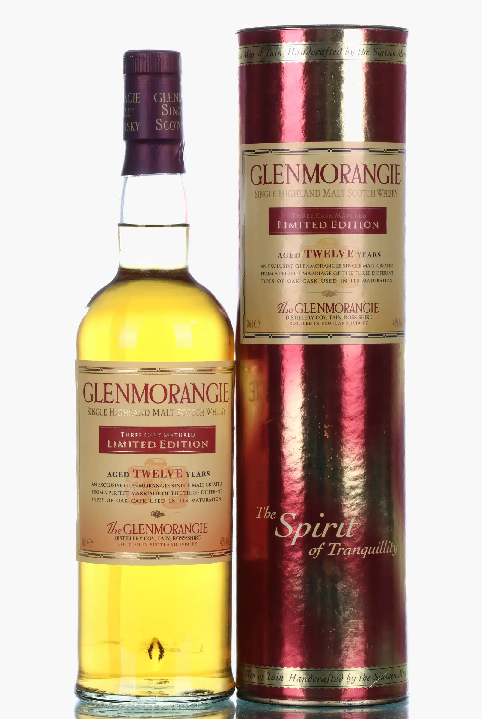 Glenmorangie Three Cask Matured 12 Year Old, Bourbon, New Charred Oak & Rioja Cask, 40% whisky bottle