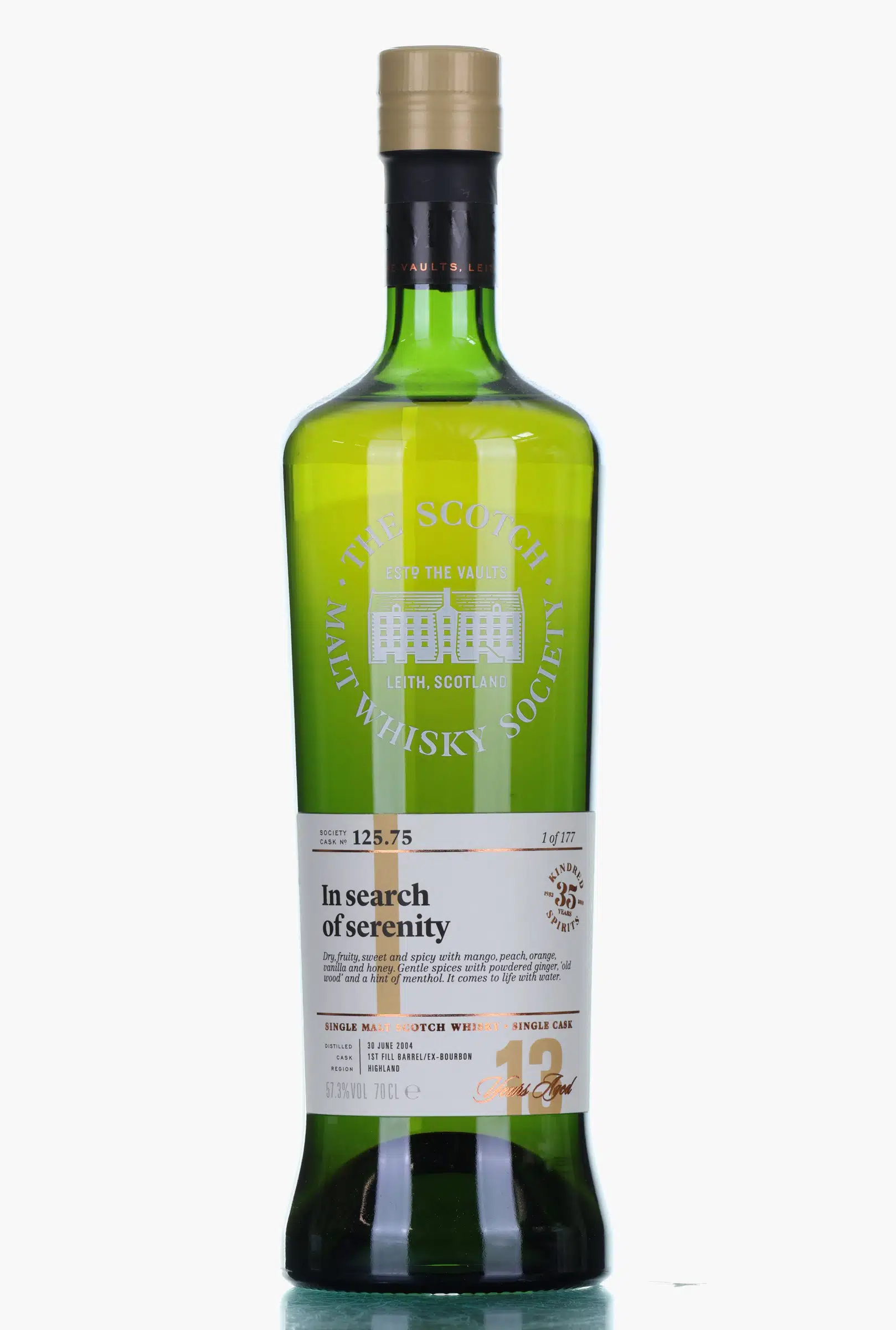 Glenmorangie In Search of Serenity 13 Year Old, Bourbon Cask, Cask #125.75, 2004, The Scotch Malt Whisky Society, 57.3% whisky bottle
