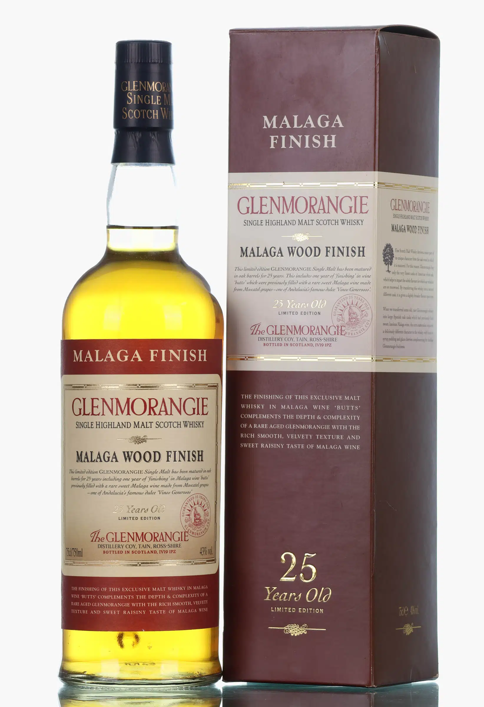 Glenmorangie Malaga Wood Finish 25 Year Old, Malaga Cask, 2003, 43% whisky bottle