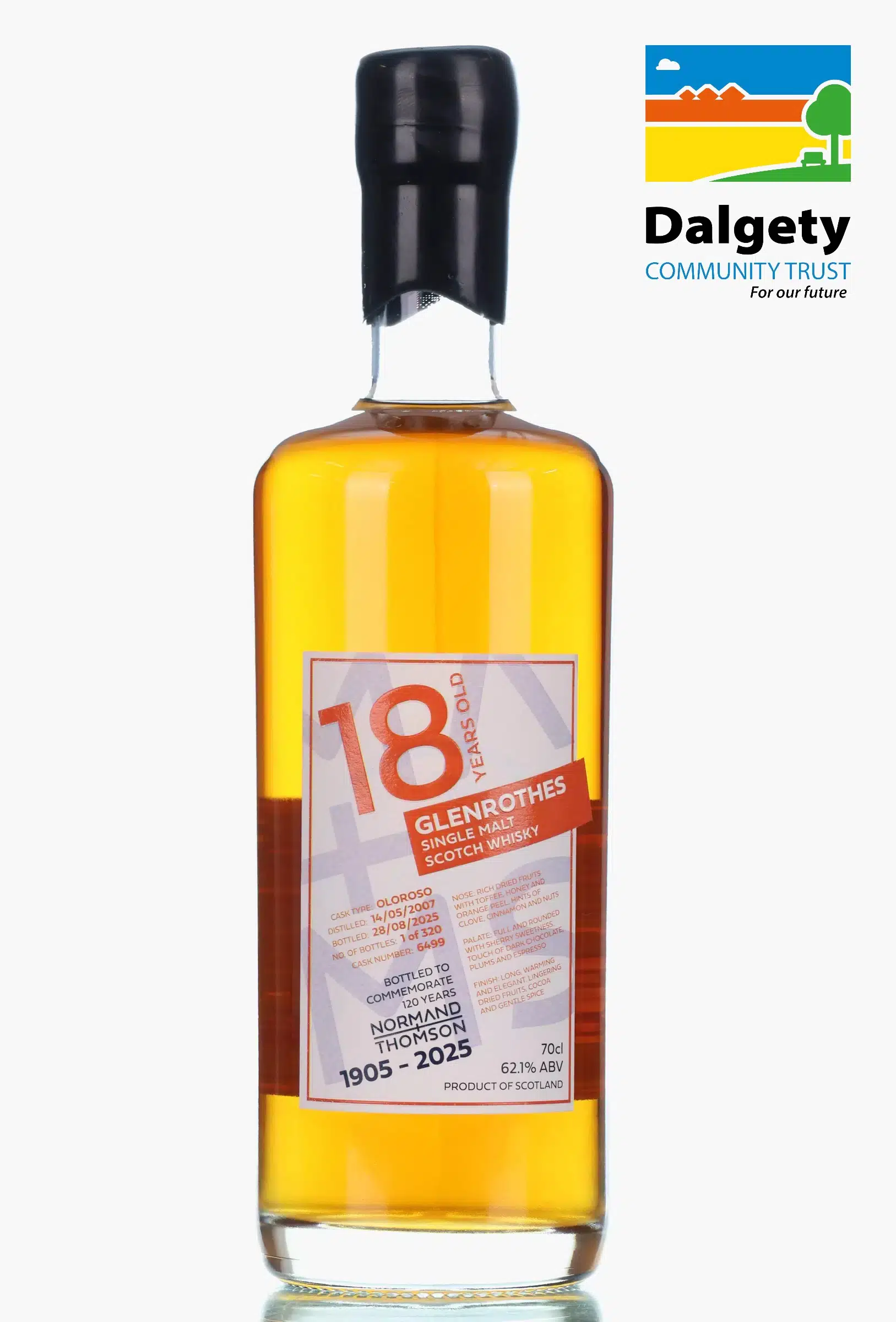 Glenrothes Normand + Thomson 120th Anniversary Charity Bottle 18 Year Old, Oloroso Sherry Cask, Cask #6499, 2007, Normand + Thomson, 62.1% whisky bottle