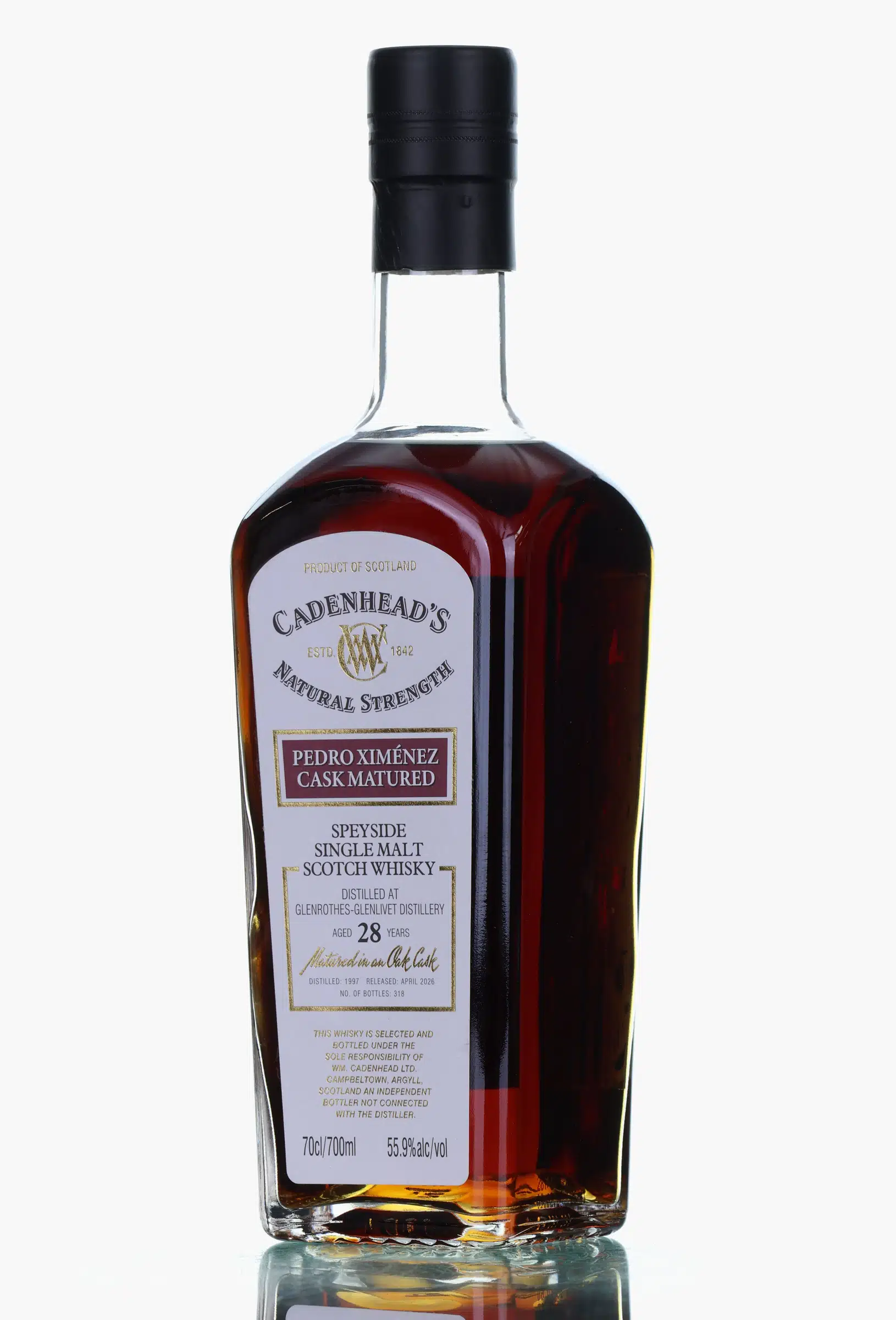 Glenrothes 28 Year Old, Pedro Ximénez Hogshead Cask, B5, 1997, Cadenhead's, 55.9% whisky bottle