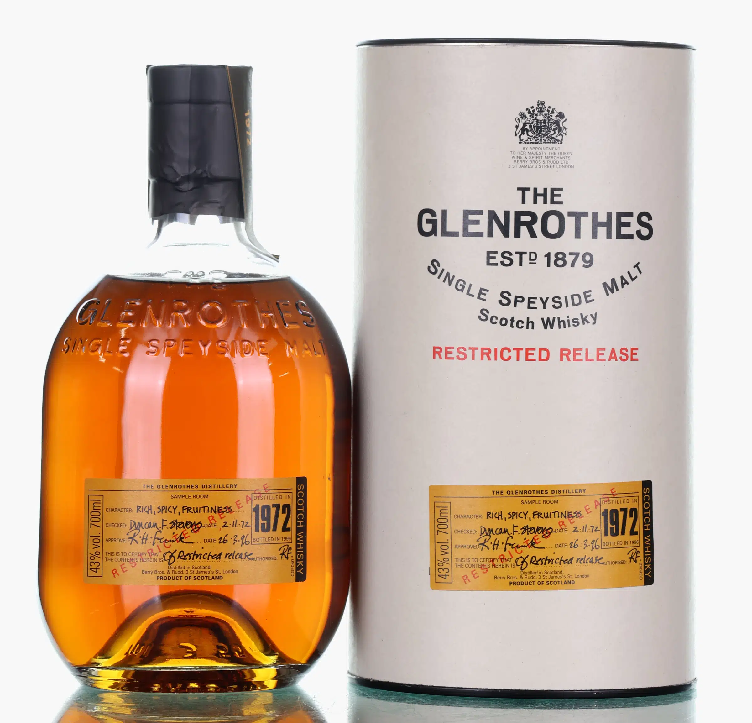 Glenrothes Restricted Release, 1996, 23 Year Old, 43% whisky bottle