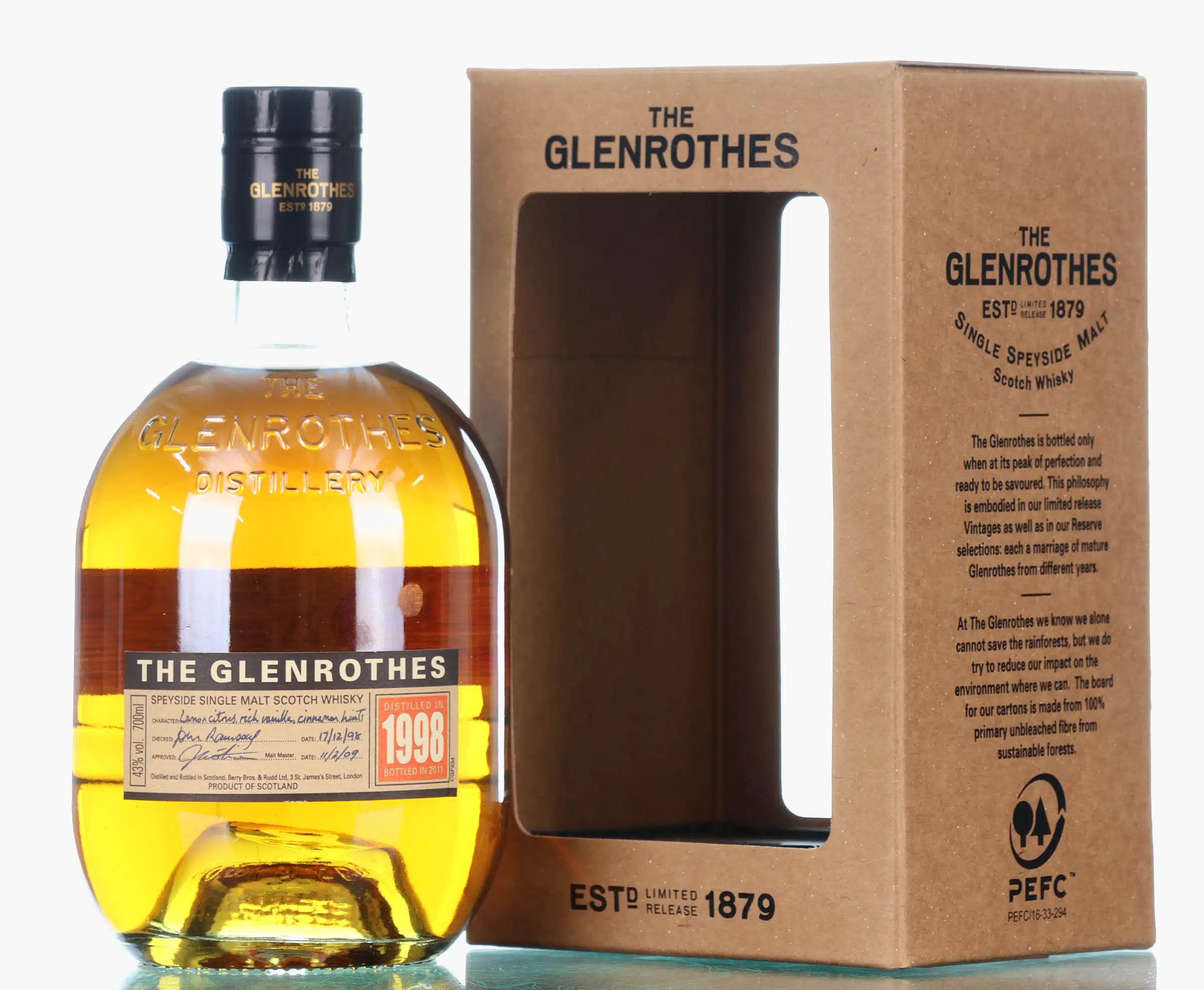 Glenrothes Vintage 1998 13 Year Old, Bourbon & Sherry Cask, 2011, 43% whisky bottle