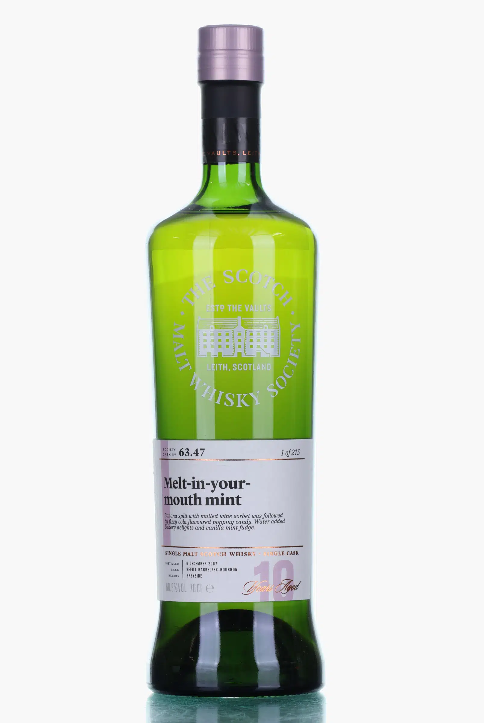 Glentauchers 10 Year Old, Refill Bourbon Cask, Cask #63.47, 2007, The Scotch Malt Whisky Society, 60.9% whisky bottle