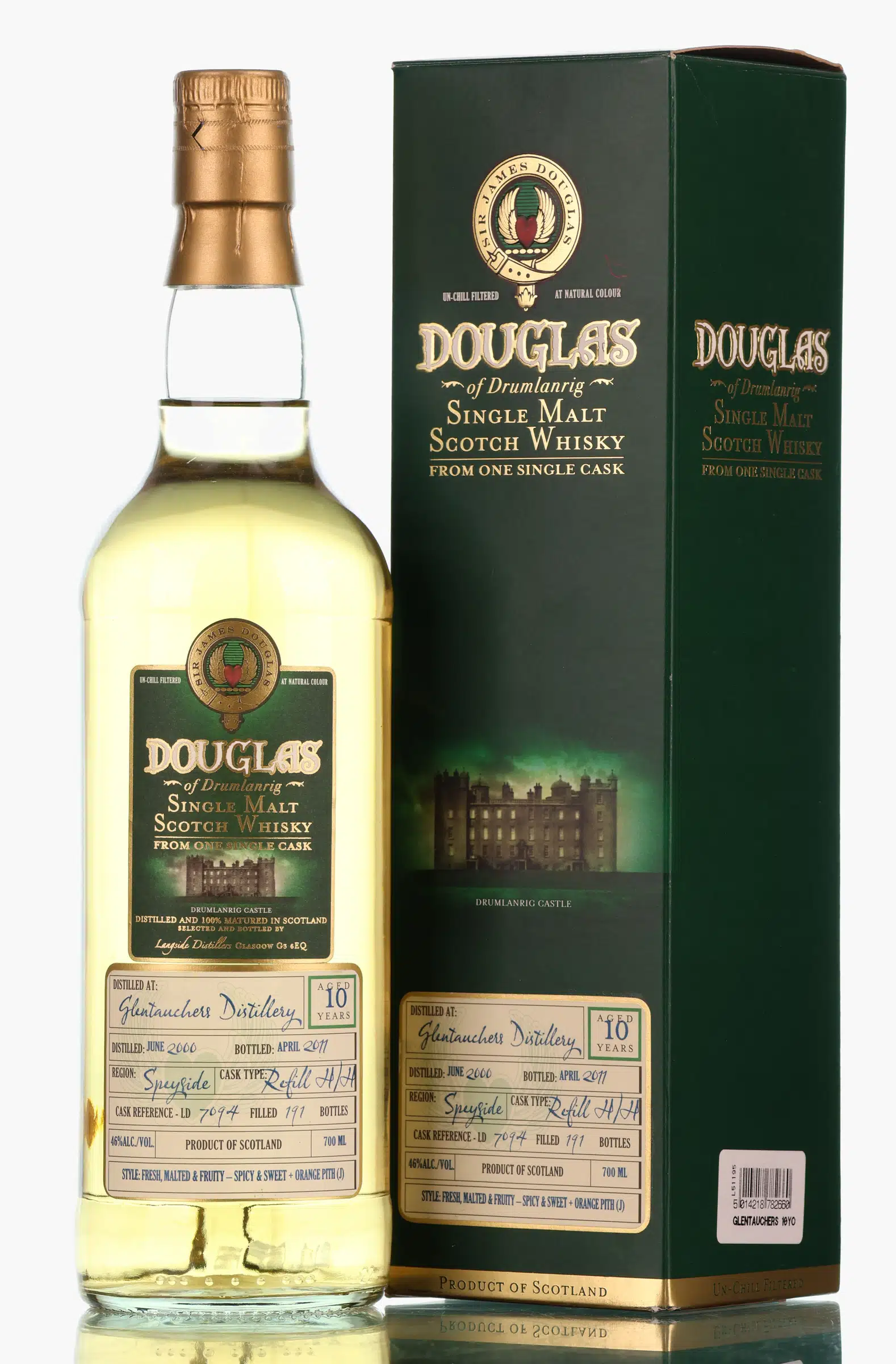 Glentauchers 10 Year Old, Hogshead Cask, Cask #7094, 2000, Douglas of Drumlanrig, 46% whisky bottle