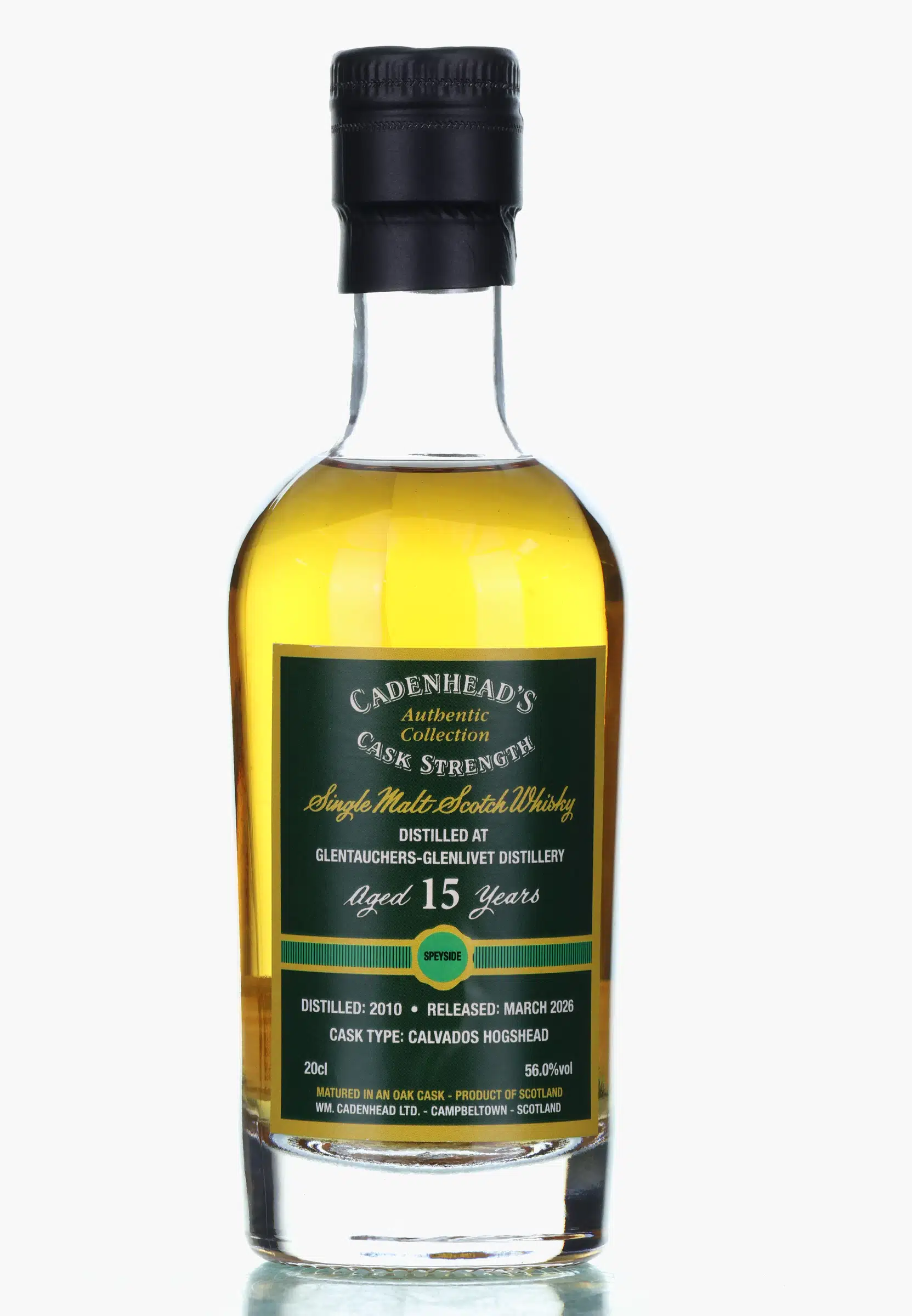 Glentauchers Authentic Collection 15 Year Old, Calvados Cask, 2010, Cadenhead's, 56% whisky bottle