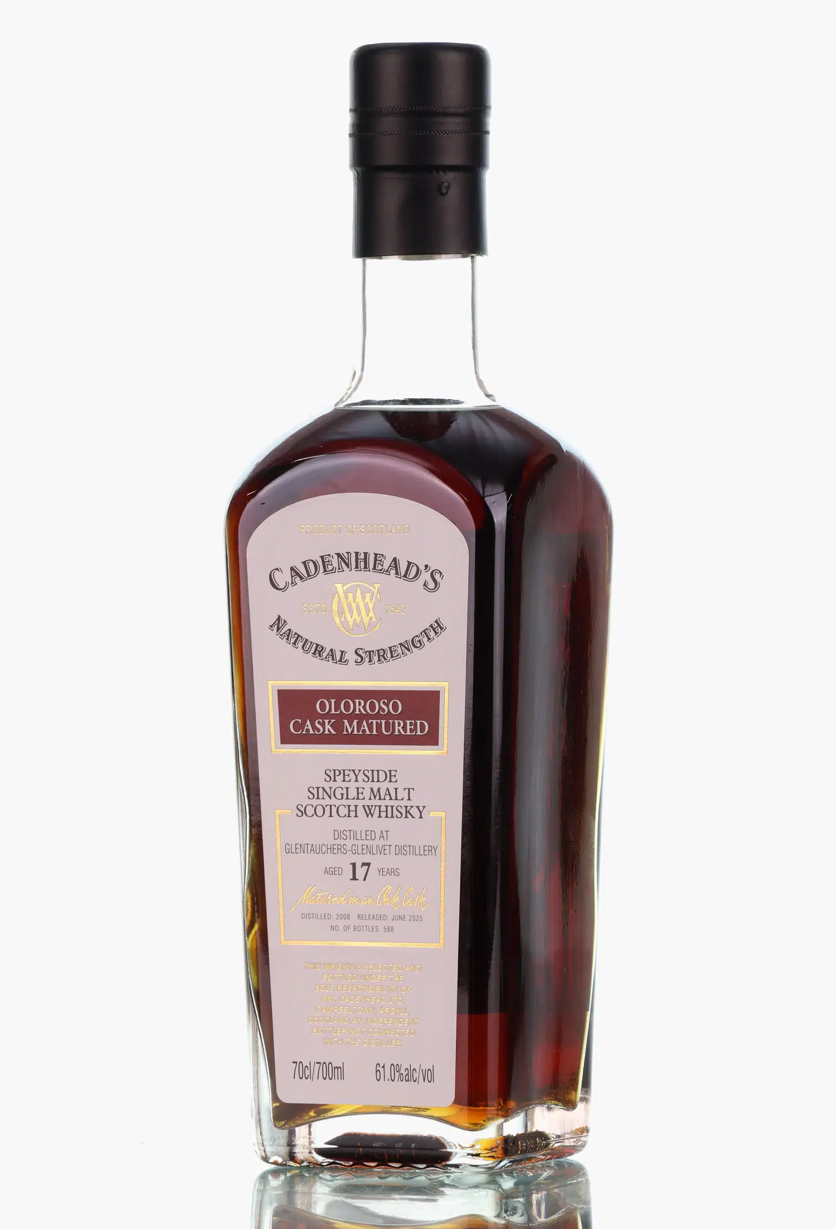 Glentauchers Natural Strength 17 Year Old, Oloroso Sherry Cask, 2008, Cadenhead's, 61% whisky bottle