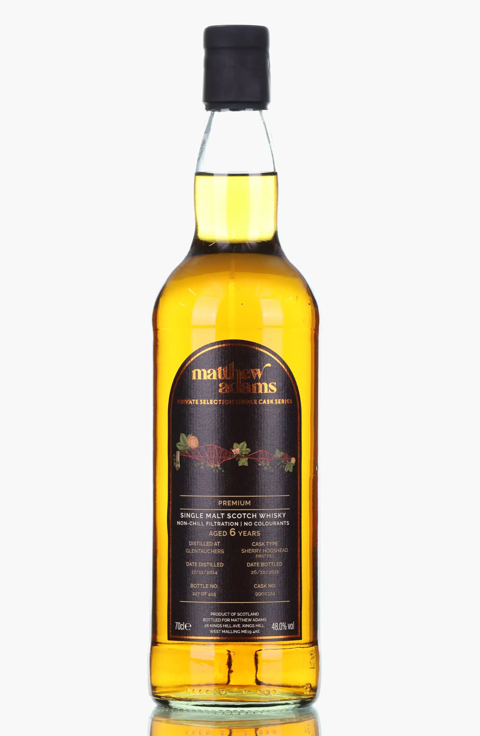 Glentauchers Private Selection Single Cask Series 6 Year Old, Sherry Hogshead Cask, Cask #9900324, 2014, Matthew Adams, 48% whisky bottle