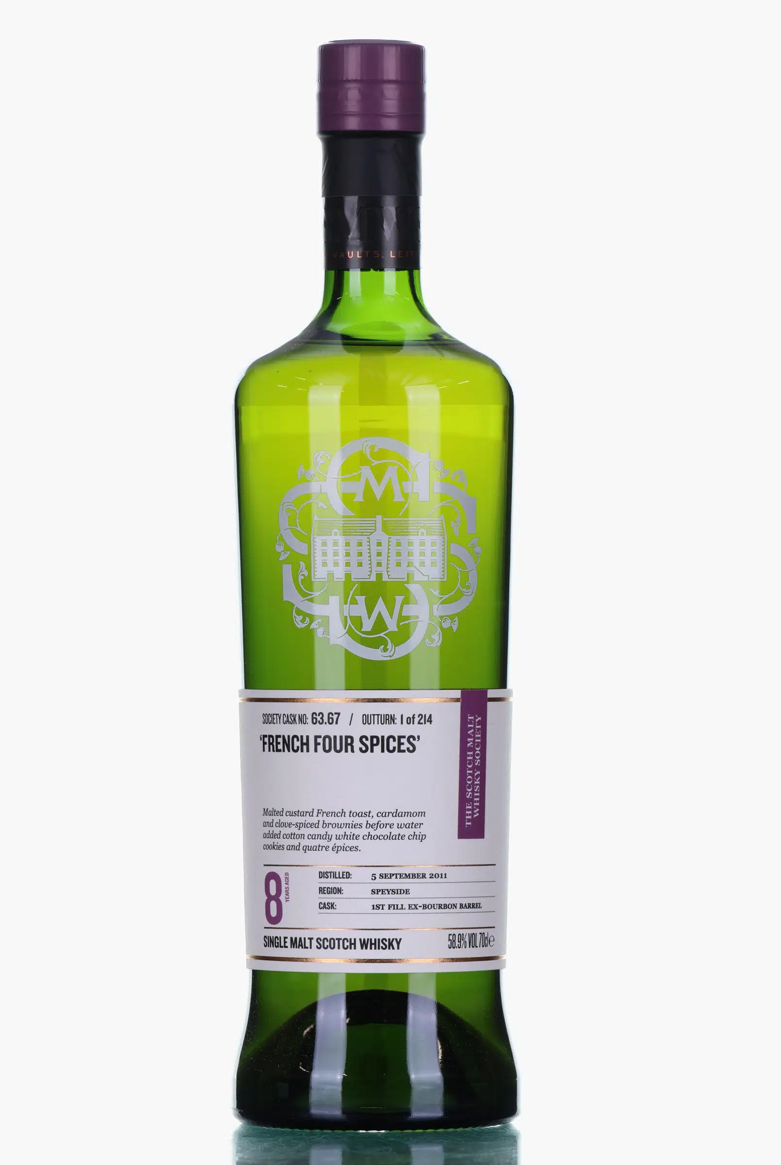 Glentauchers French Four Spices 8 Year Old, Bourbon Cask, Cask #63.67, 2011, The Scotch Malt Whisky Society, 58.9% whisky bottle