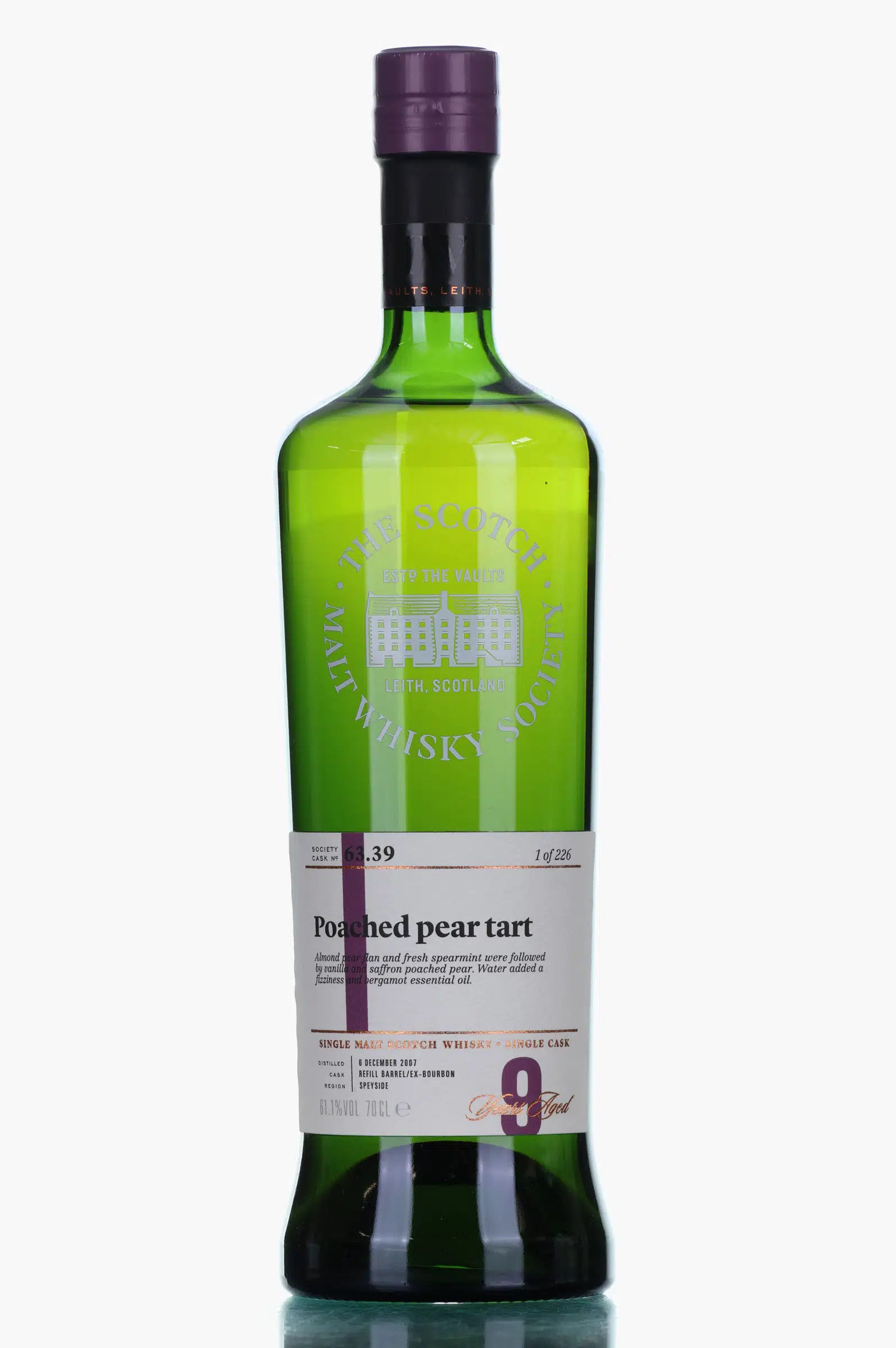 Glentauchers Poached Pear Tart 9 Year Old, Bourbon Cask, Cask #63.39, 2007, The Scotch Malt Whisky Society, 61.1% whisky bottle