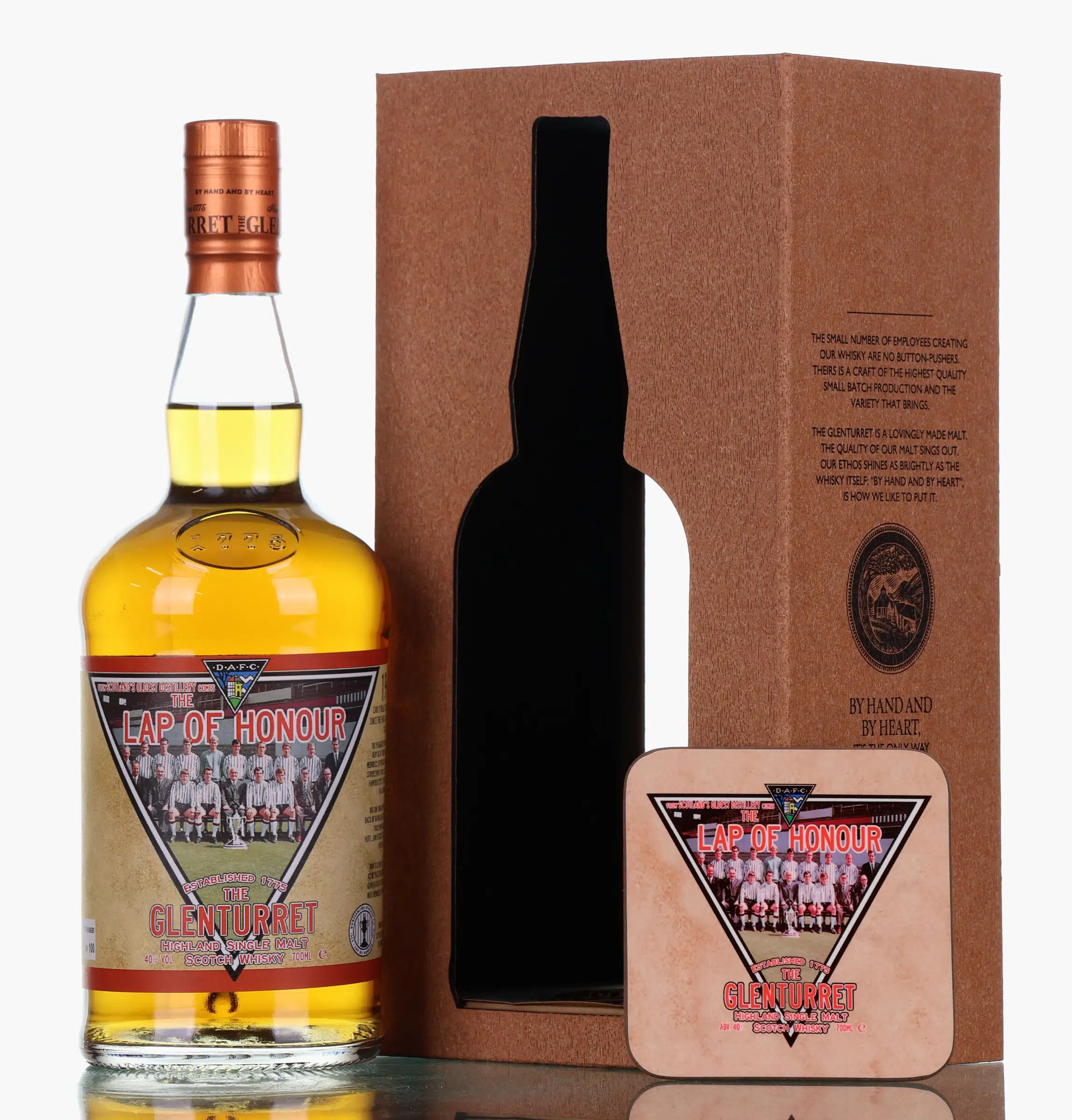 Glenturret Dunfermline FC 'Lap of Honour' & Coaster 10 Year Old, 2020, 40% whisky bottle