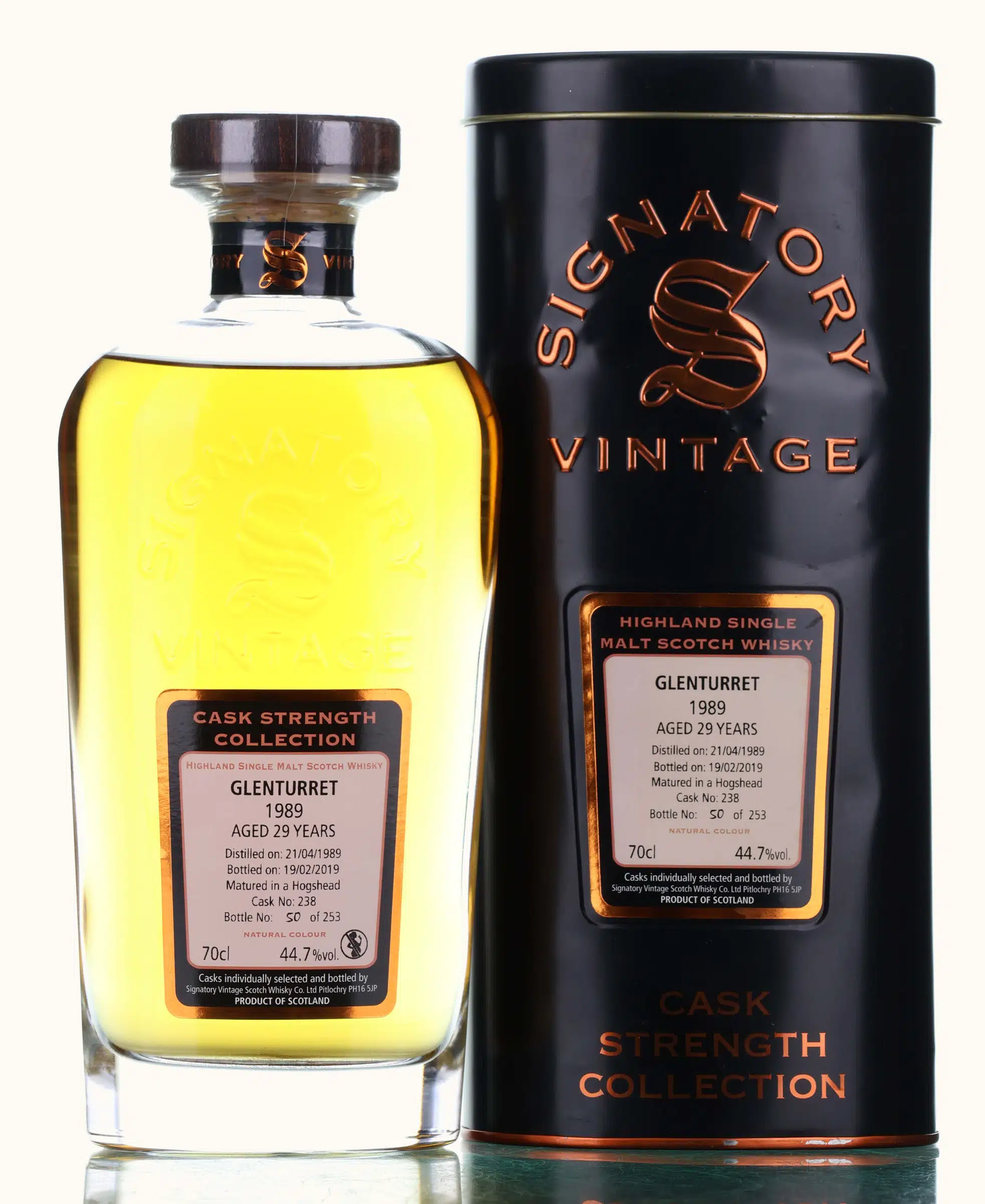 Glenturret Cask Strength Collection 29 Year Old, Ex-Bourbon Hogshead Cask, Cask #238, 1989, Signatory Vintage, 44.7% whisky bottle