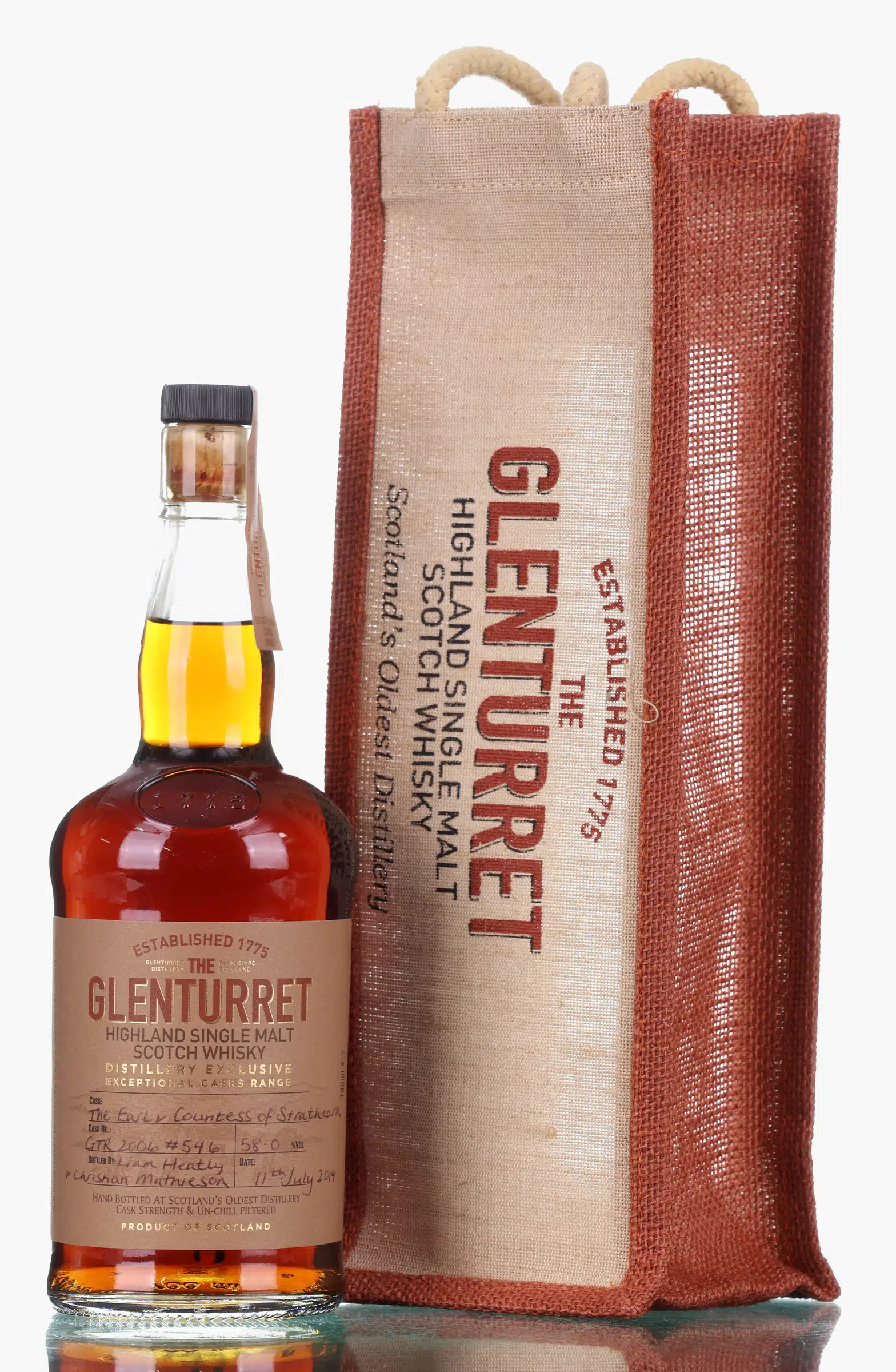 Glenturret Hand Filled 2006 2014 The Earl & Countess Of Strathearn 8 Year Old, Sherry Cask, Cask No. GTR 2006 #546, 2014, 58% whisky bottle