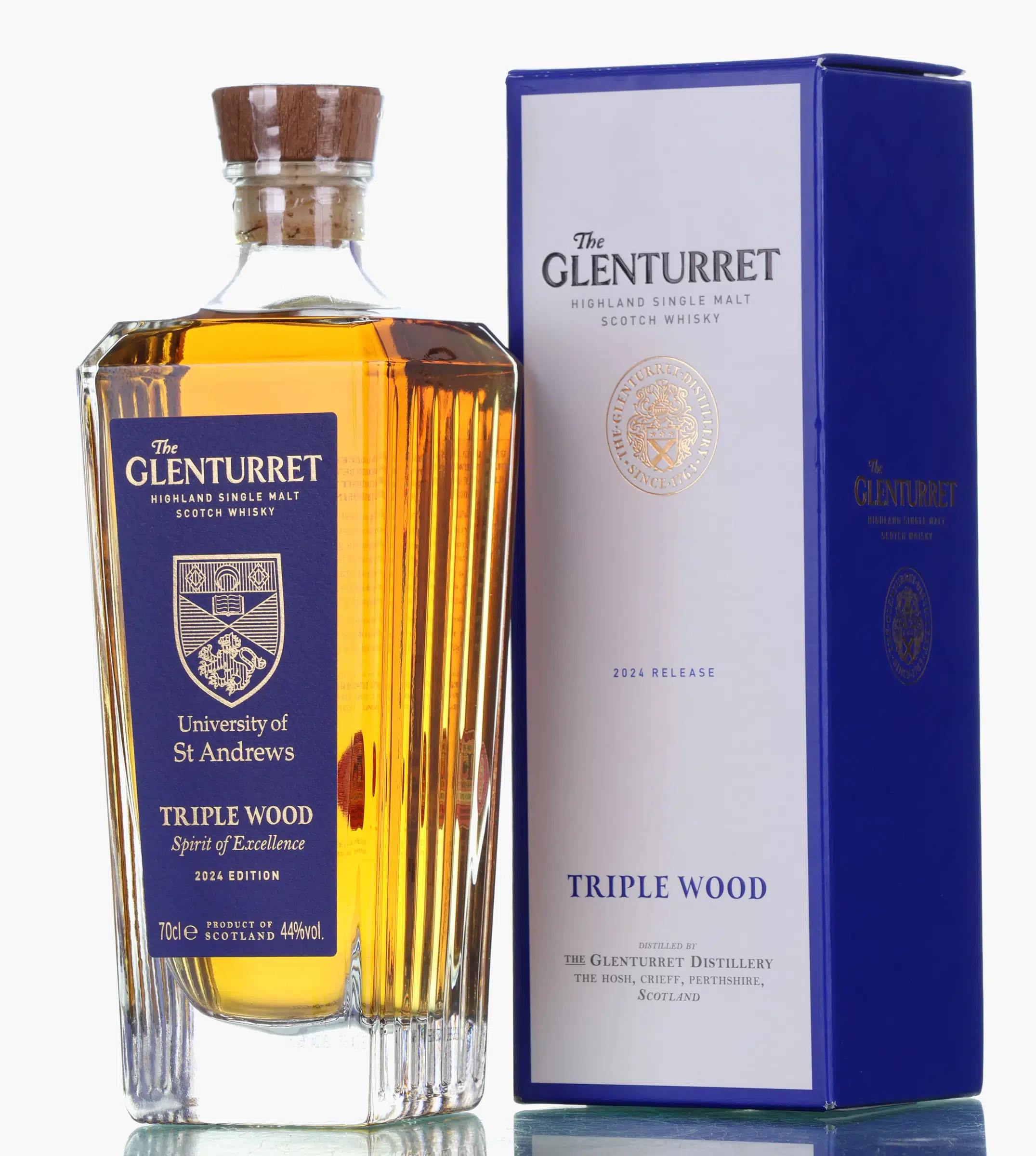 Glenturret Triple Wood University of St Andrews Spirit of Excellence 2024 Edition, Bourbon & Sherry Cask, 2024, 44% whisky bottle