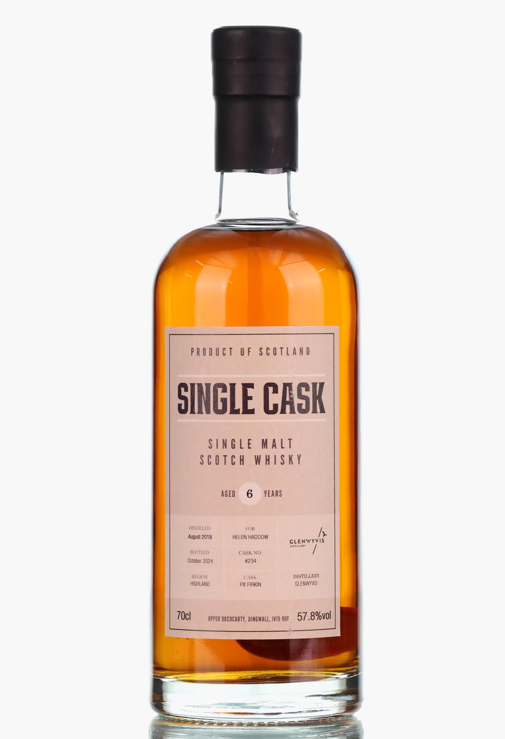 GlenWyvis Single Cask 6 Year Old, Pedro Ximenez Firkin Cask, Cask #234, 2024, 57.8% whisky bottle