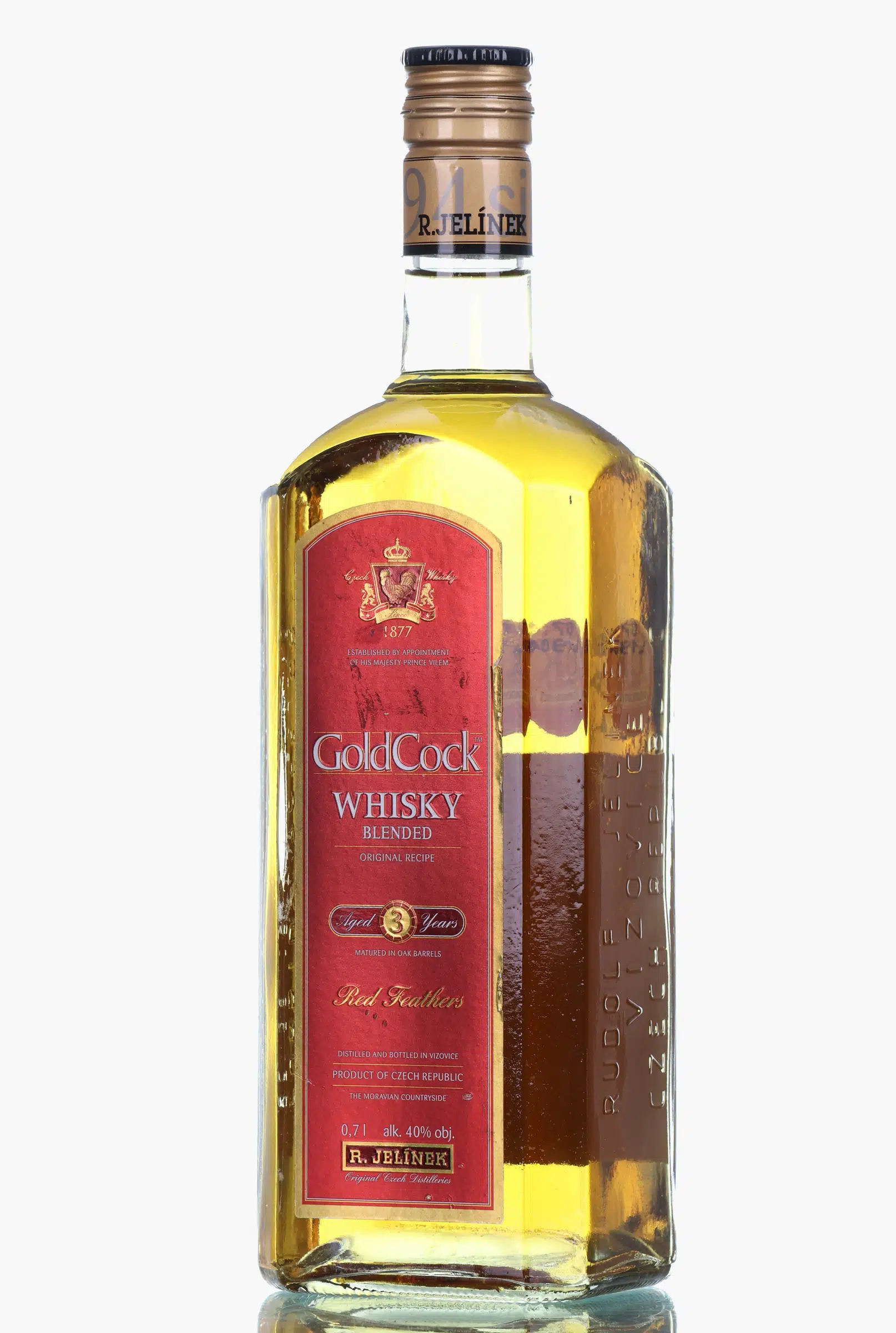 Gold Cock Red Feathers 3 Year Old, Oak Cask, 40% whisky bottle