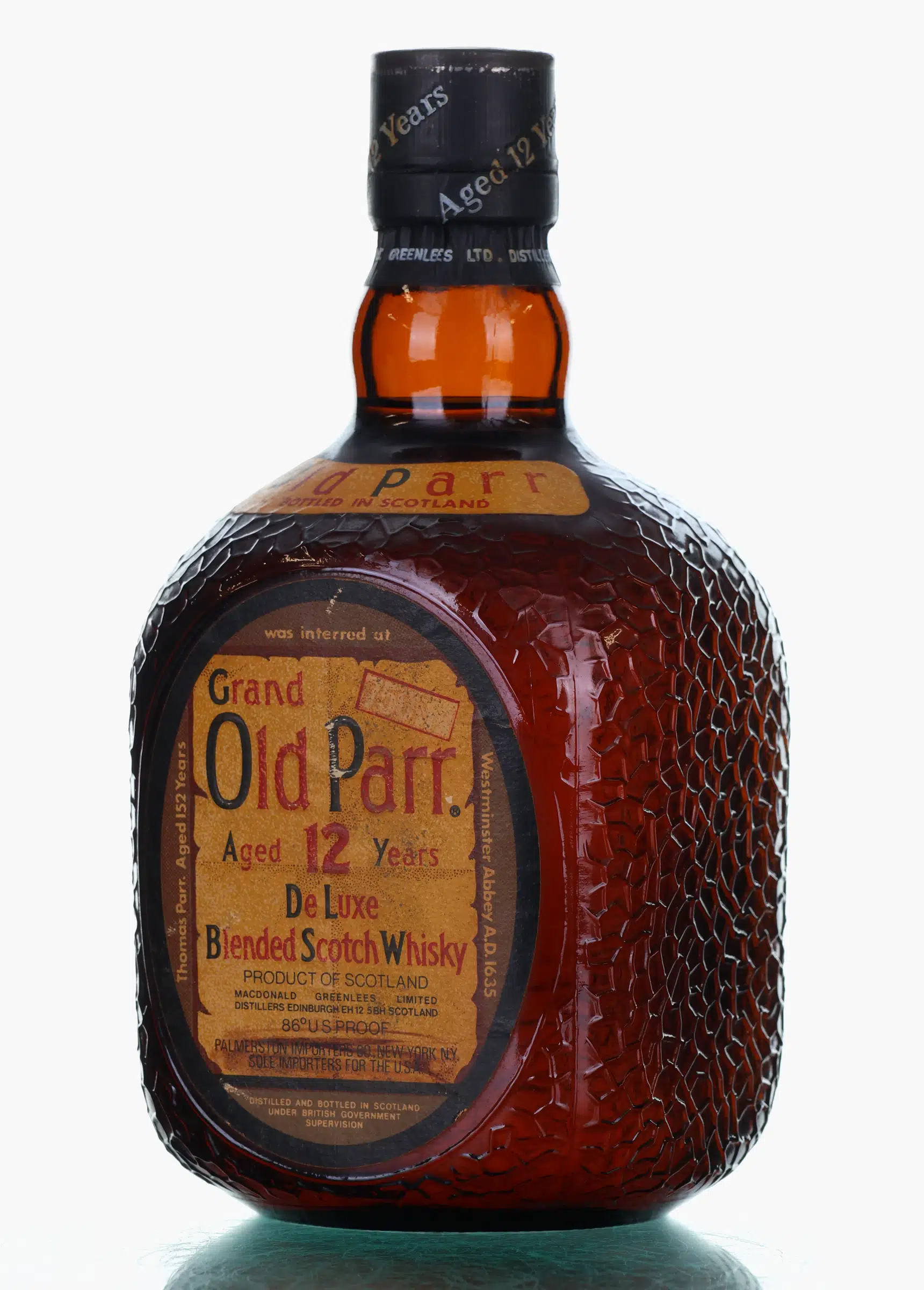 Old Parr Grand Old Parr De Luxe 12 Year Old, 43% whisky bottle