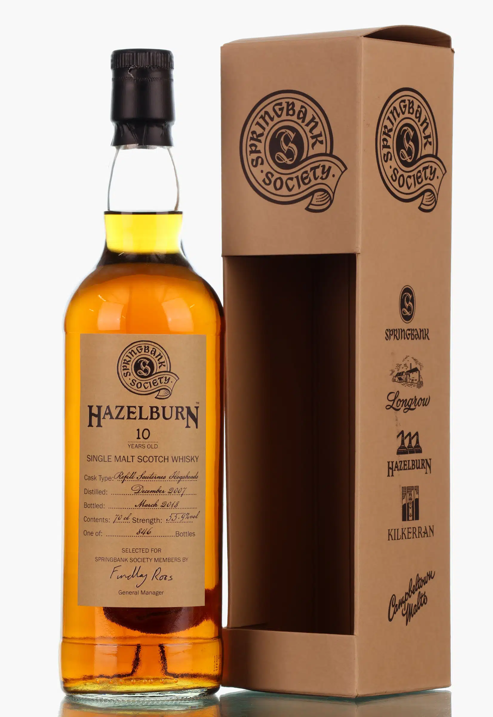 Springbank Hazelburn Selected For Springbank Society Members 10 Year Old, Re-charred Sauternes Hogshead Cask, 2018, 53.9% whisky bottle