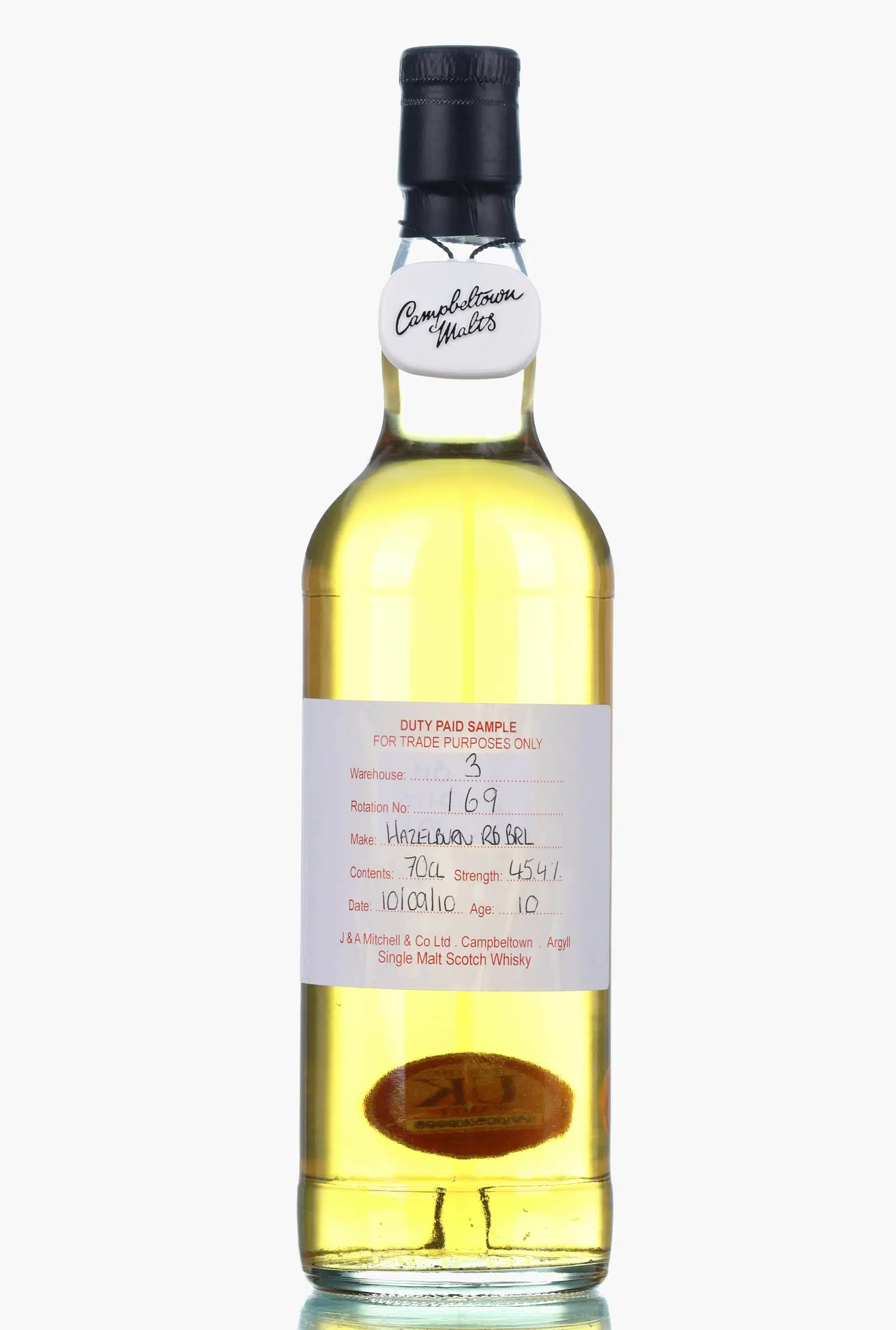 Hazelburn Duty Paid Sample 10 Year Old, Refill Bourbon Cask, 2021, 45.4% whisky bottle