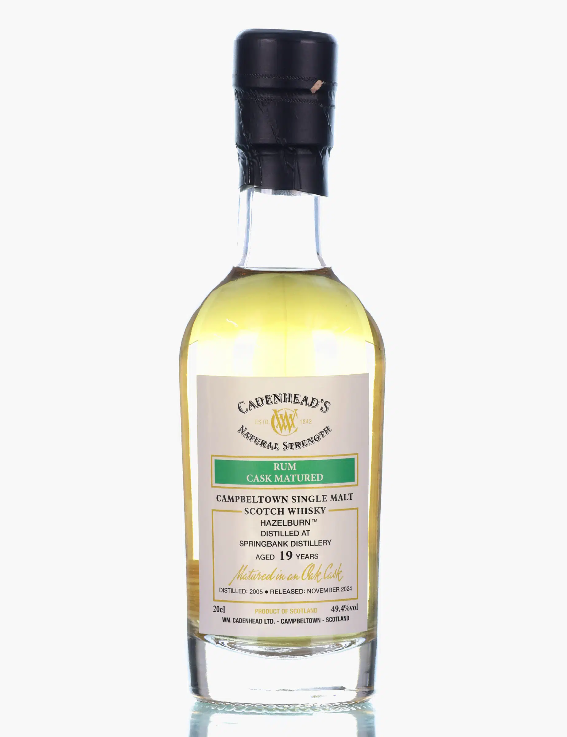 Hazelburn Natural Strength 19 Year Old, Rum Cask, 2005, Cadenhead's, 49.4% whisky bottle