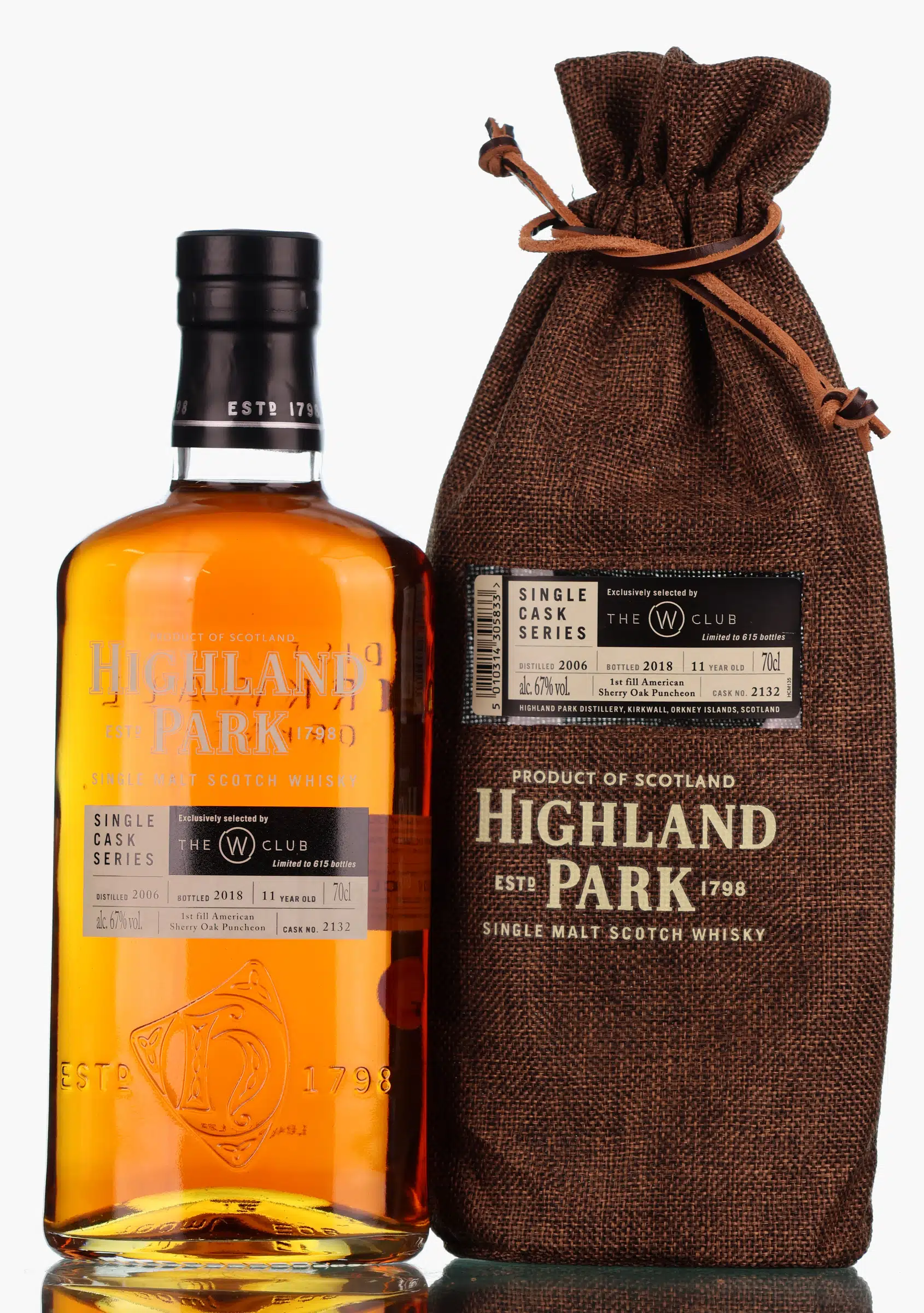 Highland Park Single Cask Series 11 Year Old, Sherry Cask, Cask #2132, 2018, 67% whisky bottle