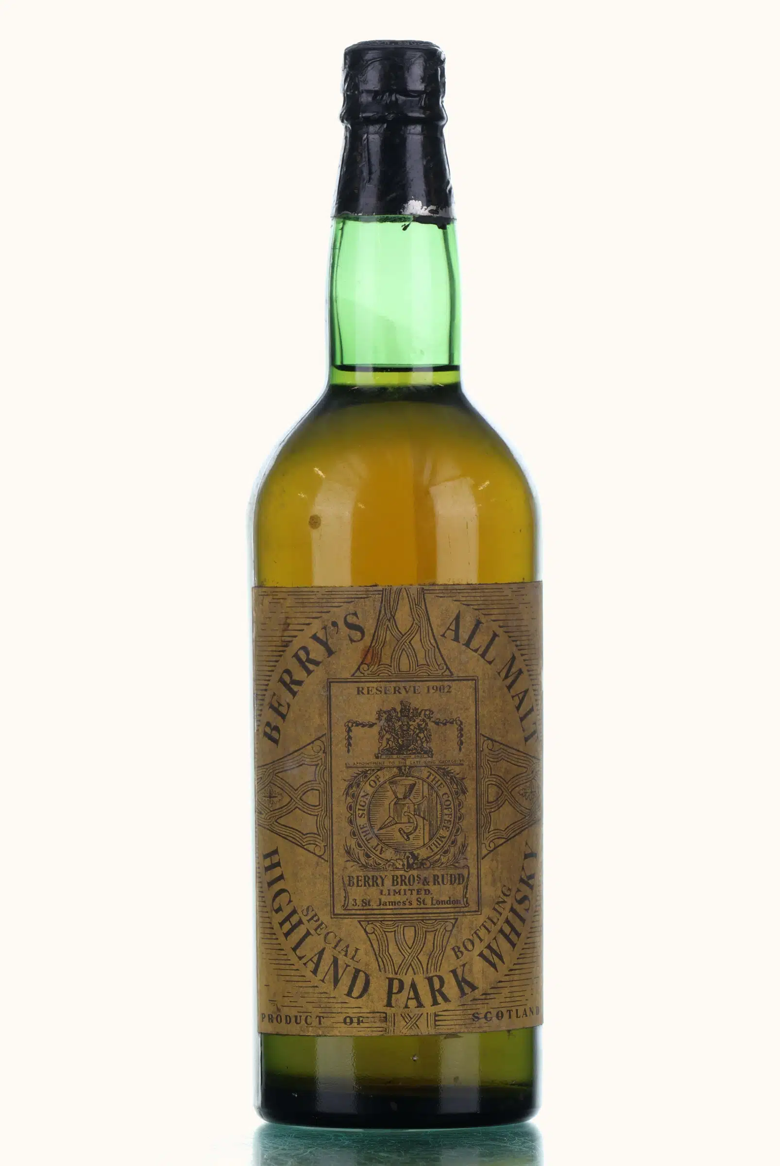 Highland Park Berry's All Malt Reserve, 1902, Berry Bros. & Rudd whisky bottle