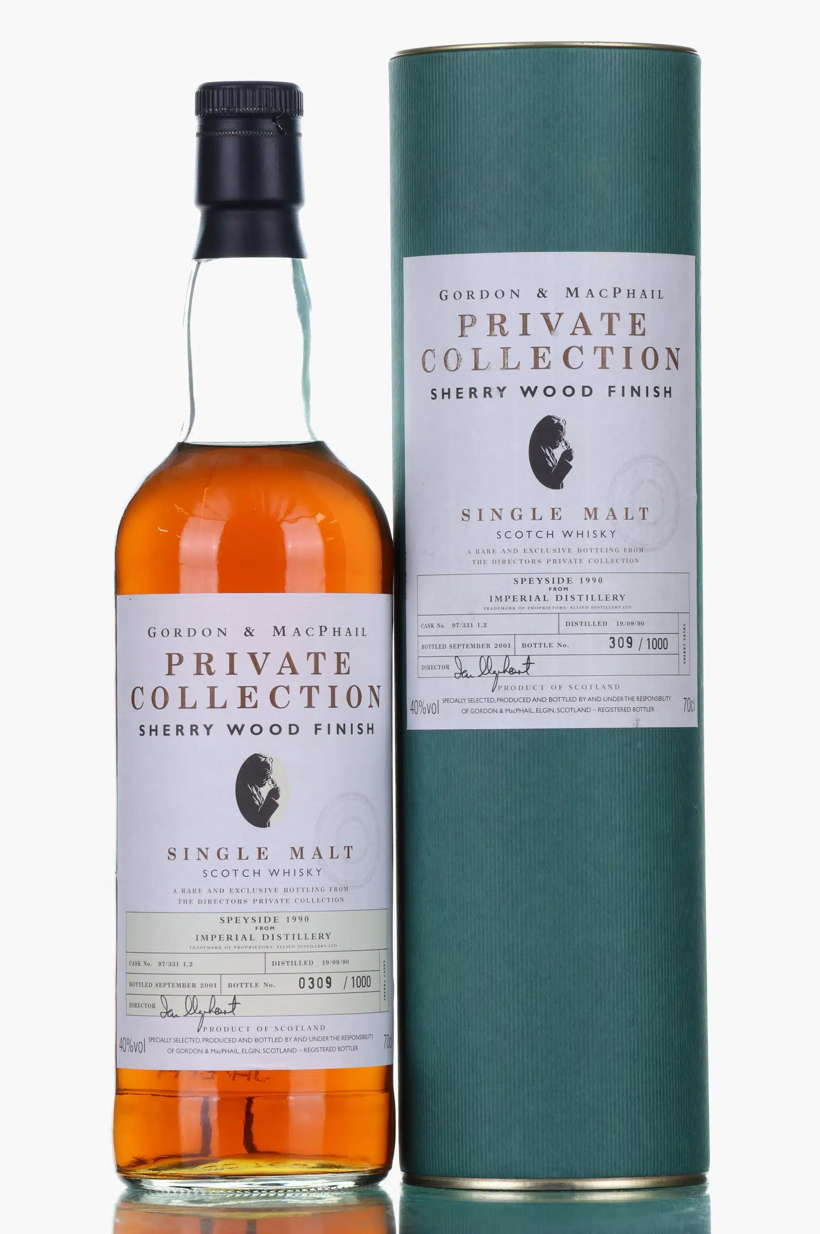 Imperial Sherry Wood Finish 11 Year Old, Sherry Cask, Cask #97/331 1, 2, 1990, Gordon & MacPhail, 40% whisky bottle
