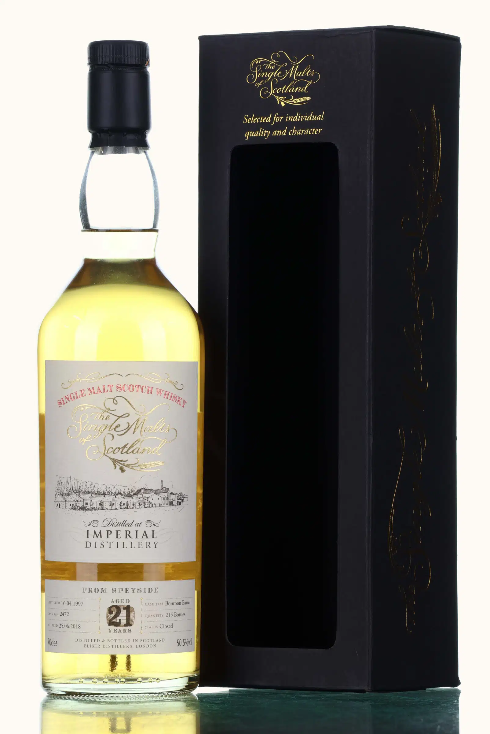 Imperial The Single Malts of Scotland 21 Year Old, Bourbon Cask, Cask #2472, 1997, Elixir Distillers, 50.5% whisky bottle