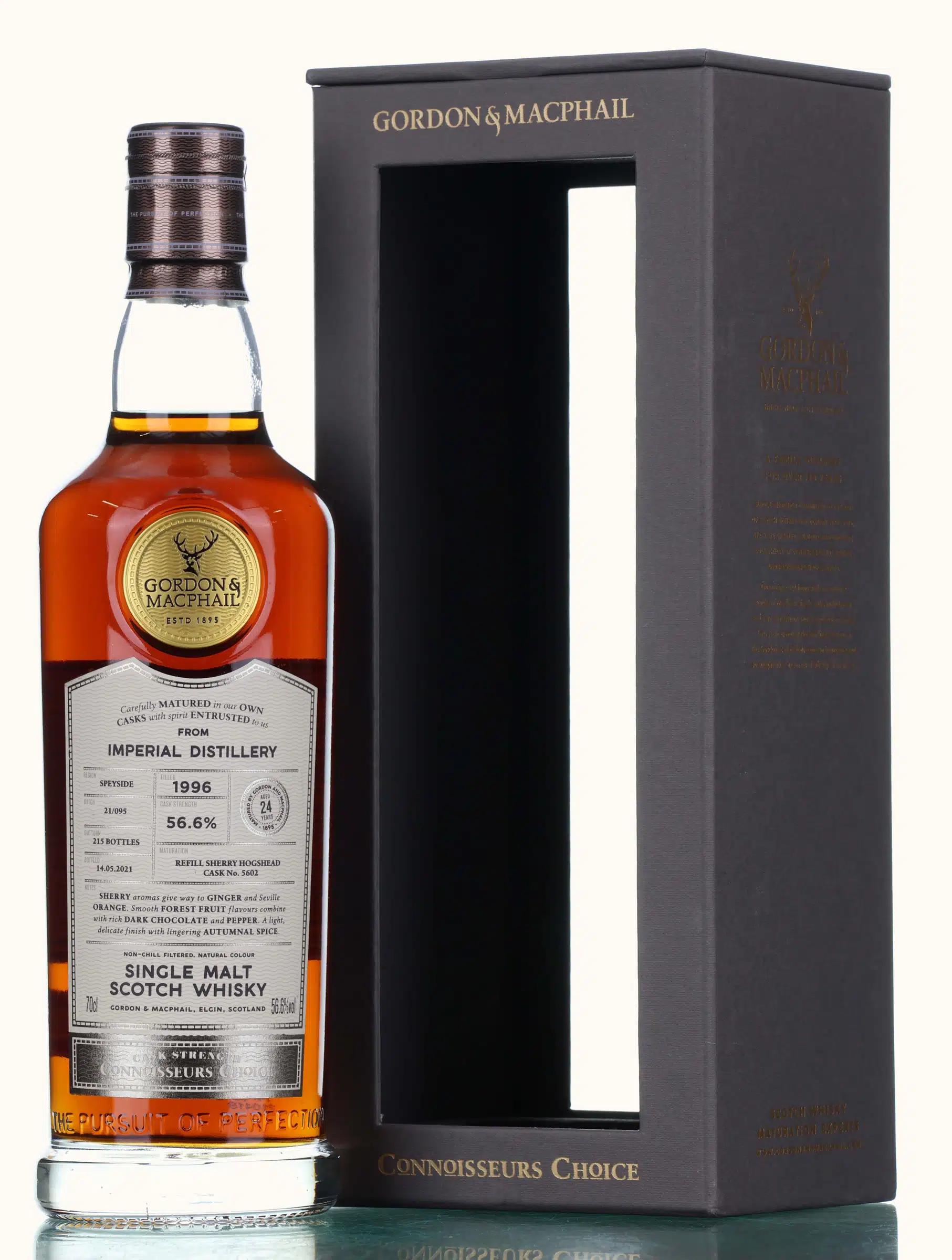 Imperial Connoisseurs Choice 24 Year Old, Sherry Cask, Cask #5602, Batch No. 21/095, 1996, Gordon & MacPhail, 56.6% whisky bottle