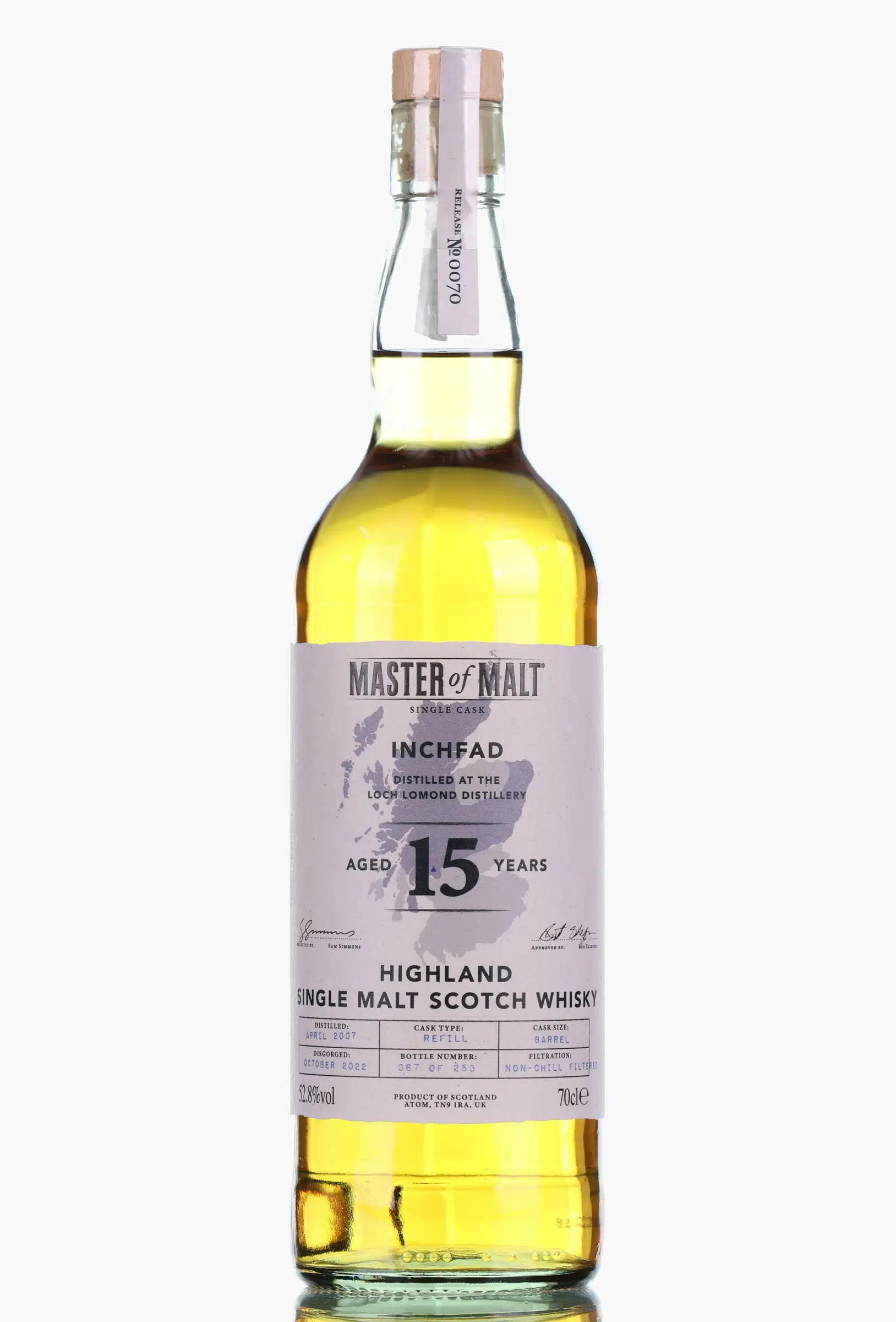 Inchfad 15 Year Old, Refill Bourbon Cask, 2007, Master of Malt, 52.8% whisky bottle