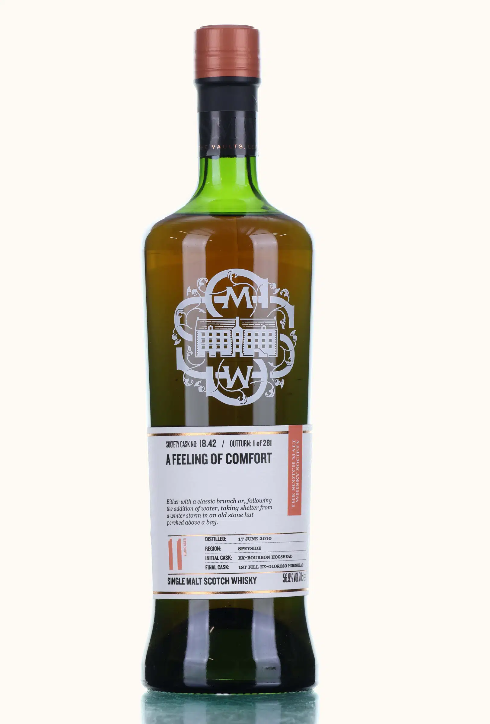 Inchgower A Feeling of Comfort 11 Year Old, Bourbon & Sherry Cask, Cask #18.42, 2010, The Scotch Malt Whisky Society, 56.9% whisky bottle