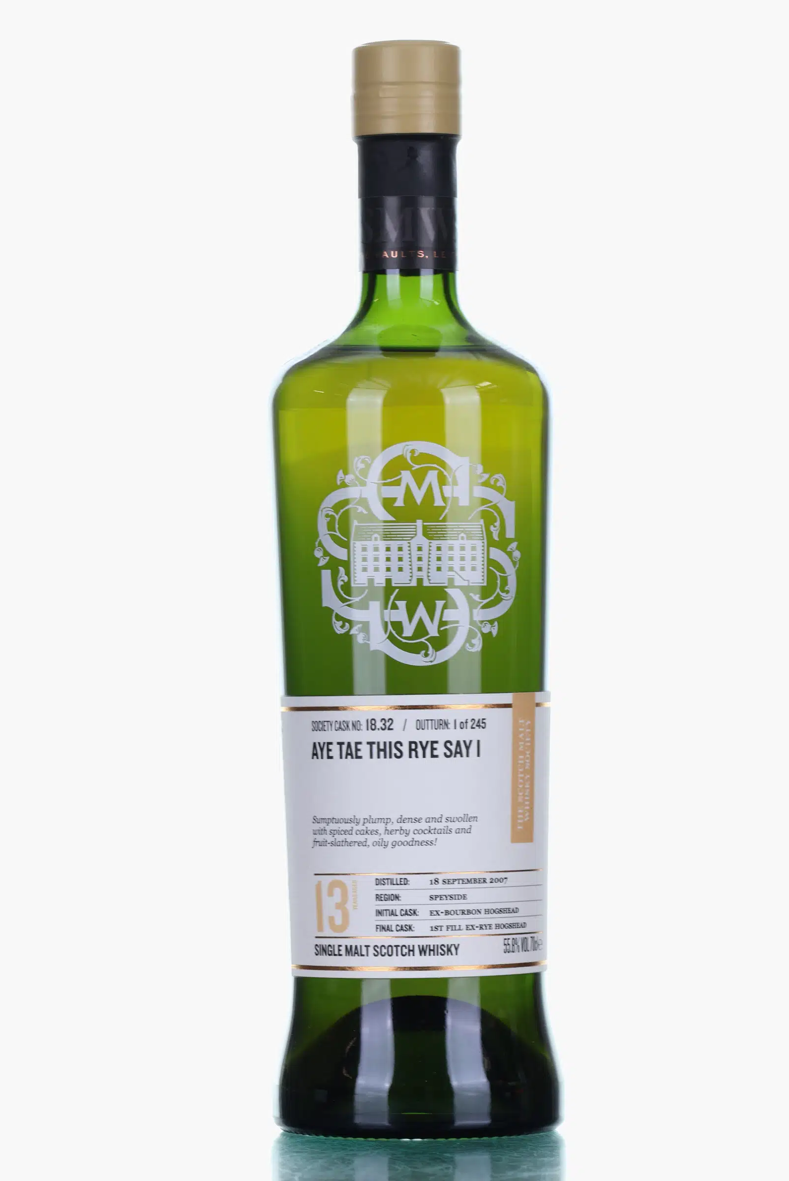 Inchgower Aye Tae This Rye Say I 13 Year Old, Bourbon & Rye Cask, Cask #18.32, 2007, The Scotch Malt Whisky Society, 55.8% whisky bottle