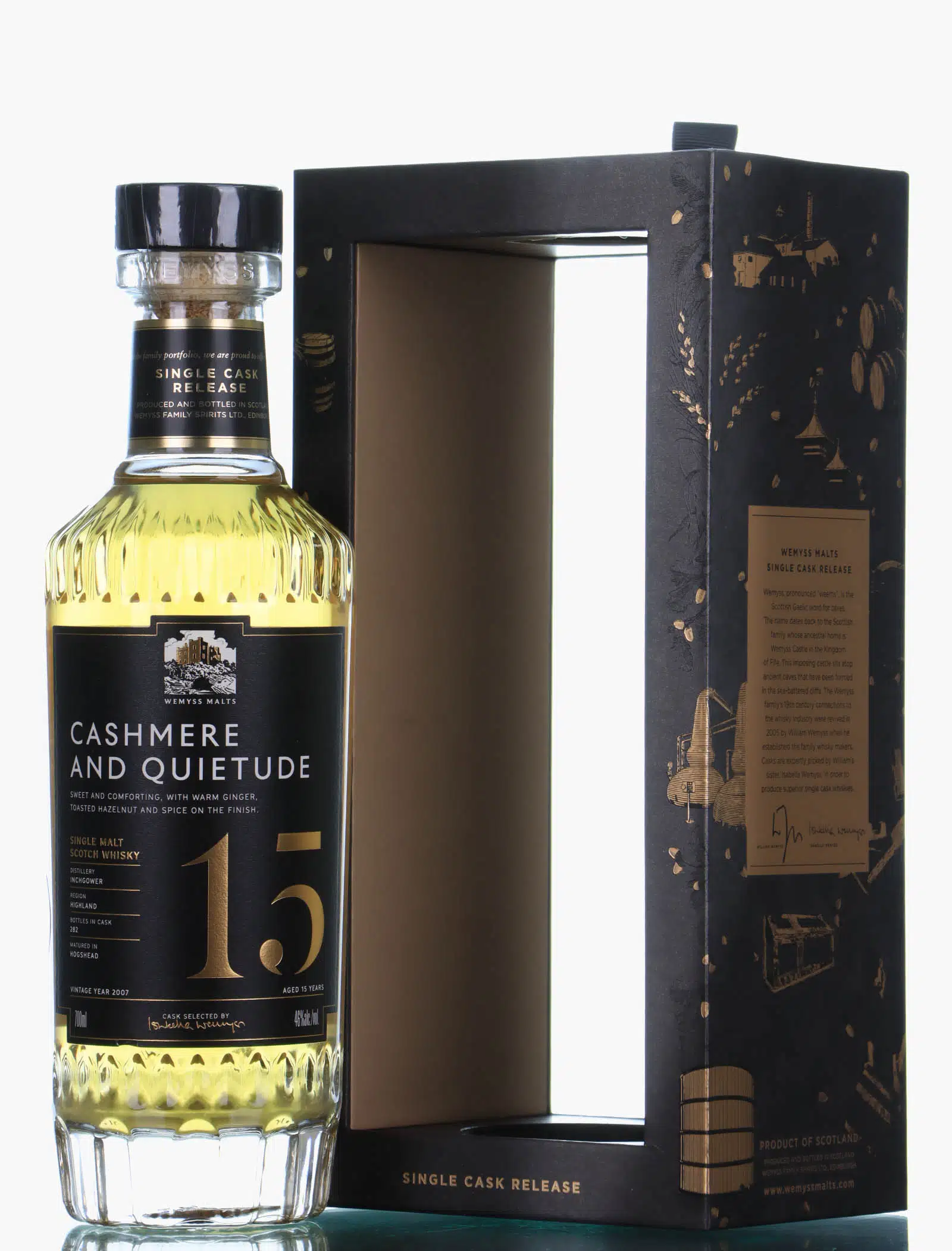 Inchgower Cashmere & Quietude 15 Year Old, Hogshead Cask, 2007, Wemyss Malts, 46% whisky bottle