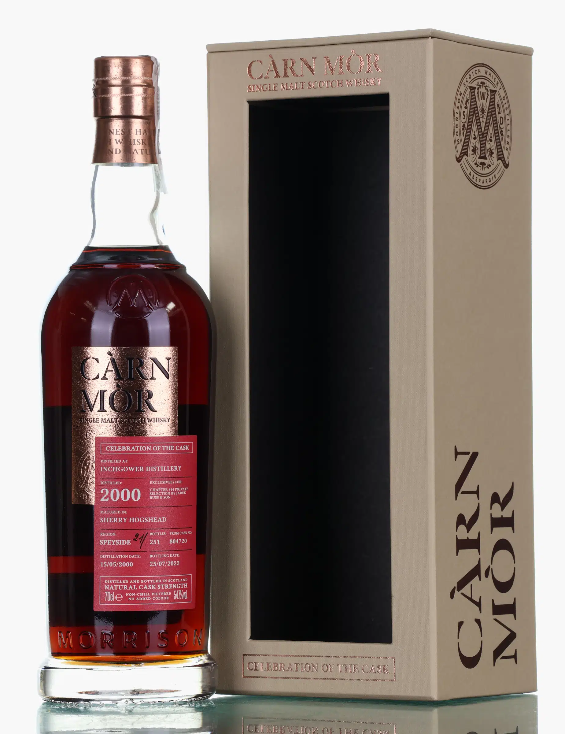 Inchgower Celebration of the Cask #22 Year Old, Sherry Cask, Cask #804720, Chapter No. 14, 2000, Morrison Scotch Whisky Distillers, 54.7% whisky bottle